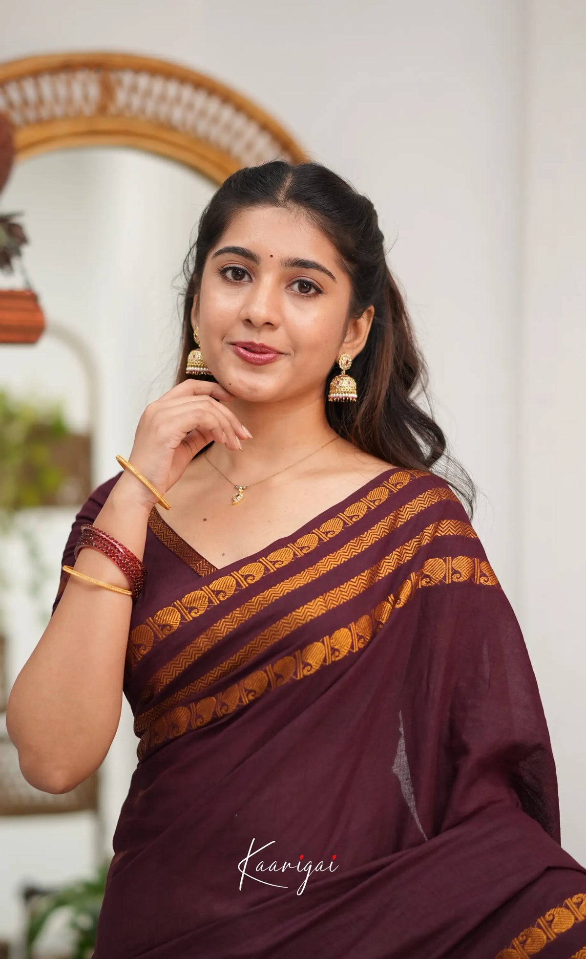 Saaral - Creamish white with Maroon Half & Half Sungudi Saree - Sarees