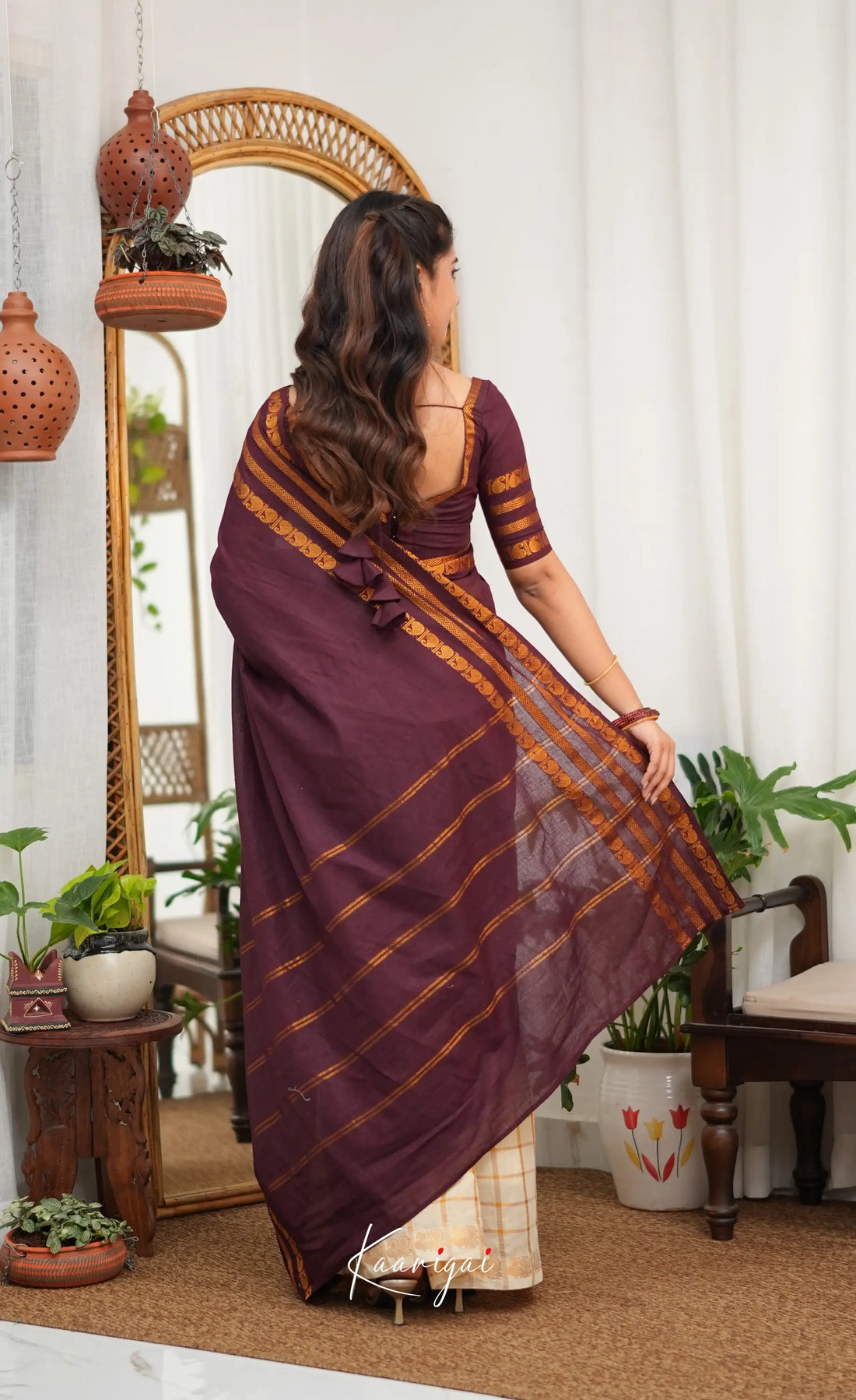 Saaral - Creamish white with Maroon Half & Half Sungudi Saree - Sarees