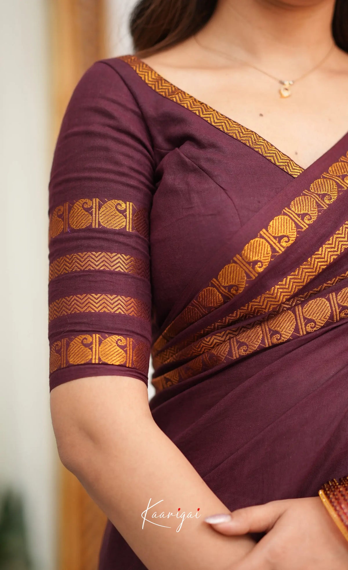 Saaral - Creamish white with Maroon Half & Half Sungudi Saree - Sarees