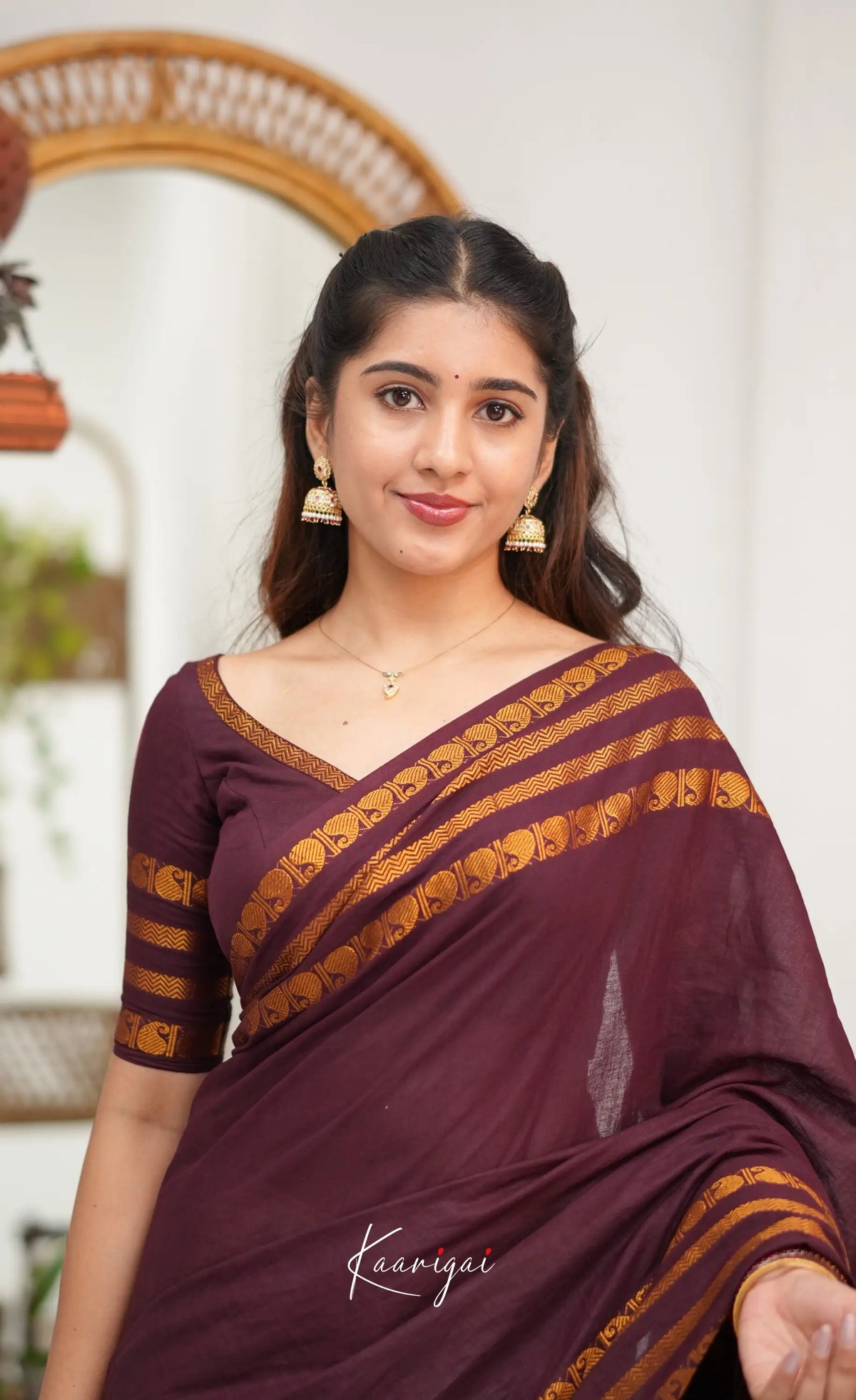 Saaral - Creamish white with Maroon Half & Half Sungudi Saree - Sarees
