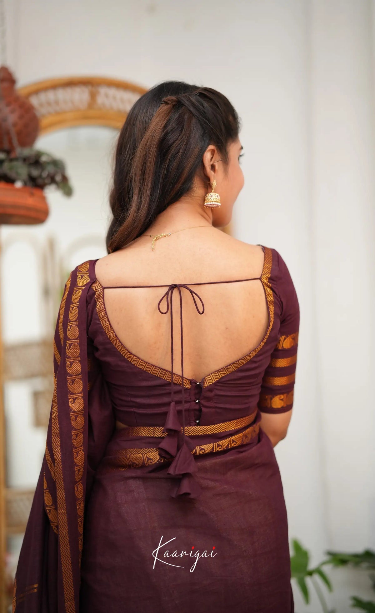 Saaral - Creamish white with Maroon Half & Half Sungudi Saree - Sarees
