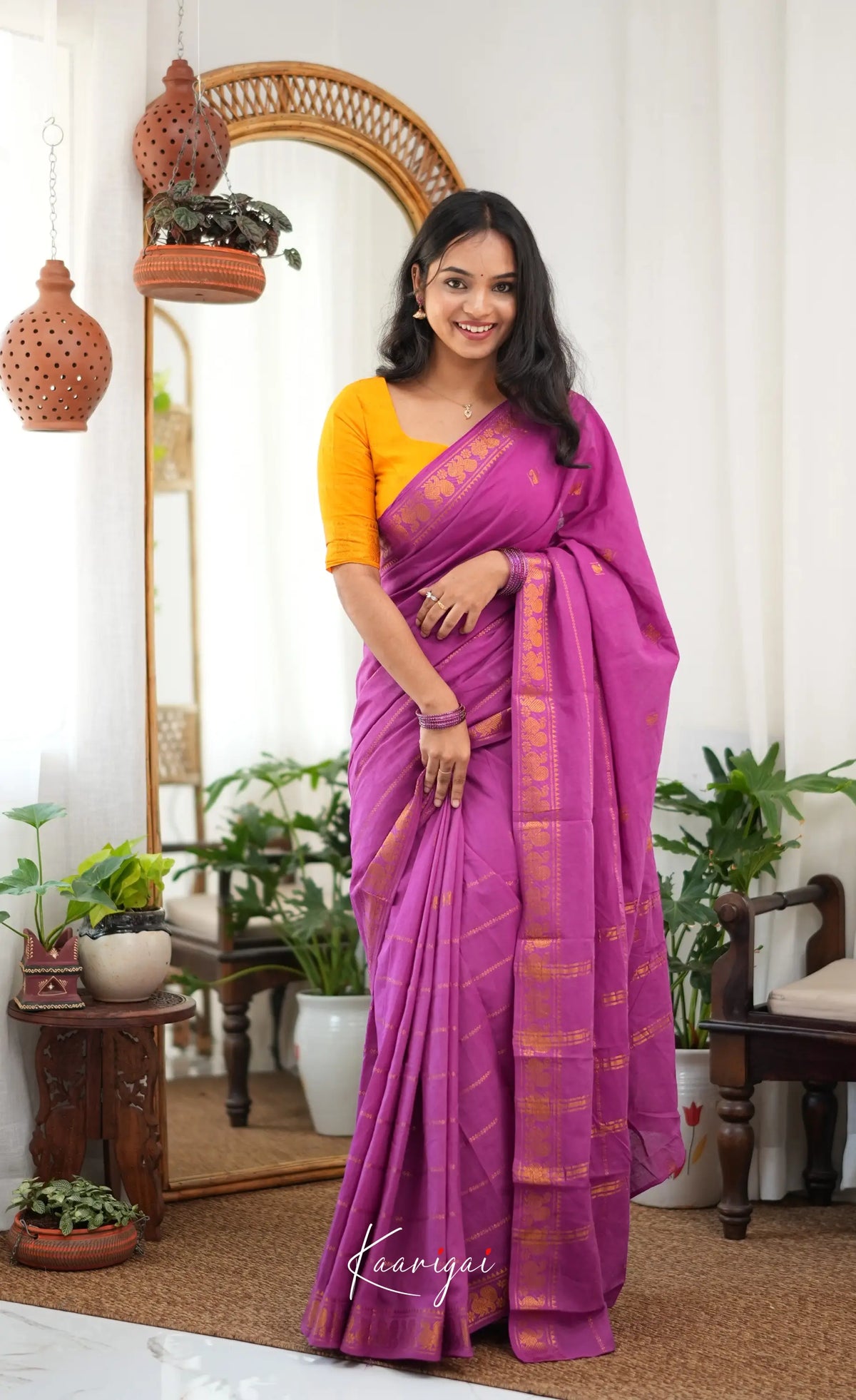 Saaral - Purple and Mustard yellow Sungudi Saree - Sarees