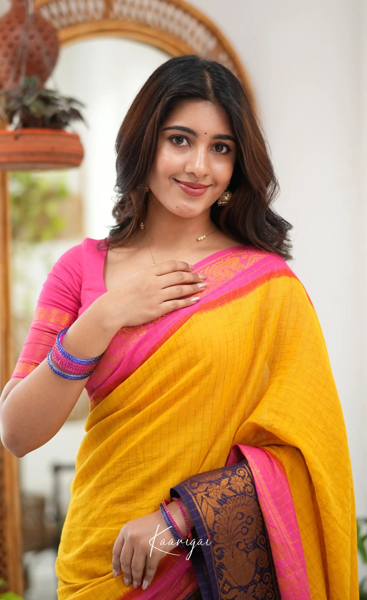 Saaral - Yellow and Pink Sungudi Saree - Sarees