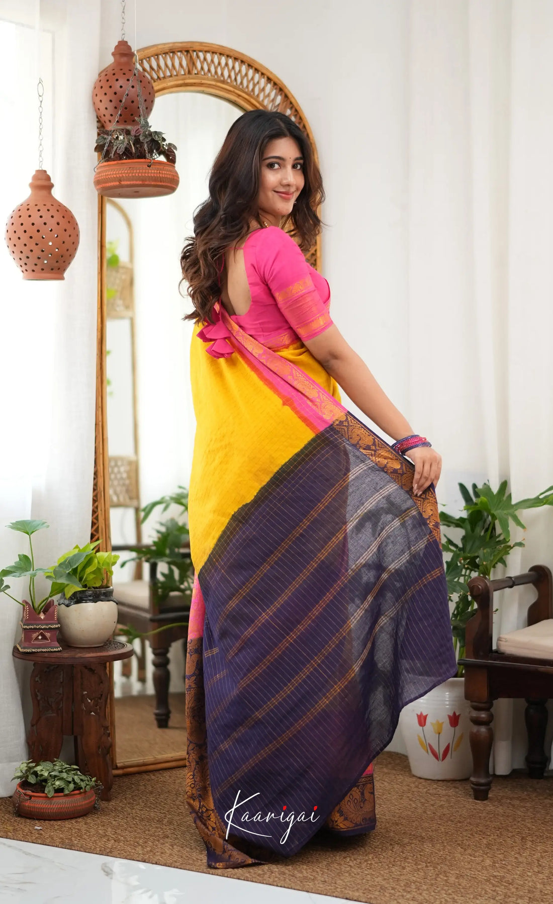 Saaral - Yellow and Pink Sungudi Saree - Sarees