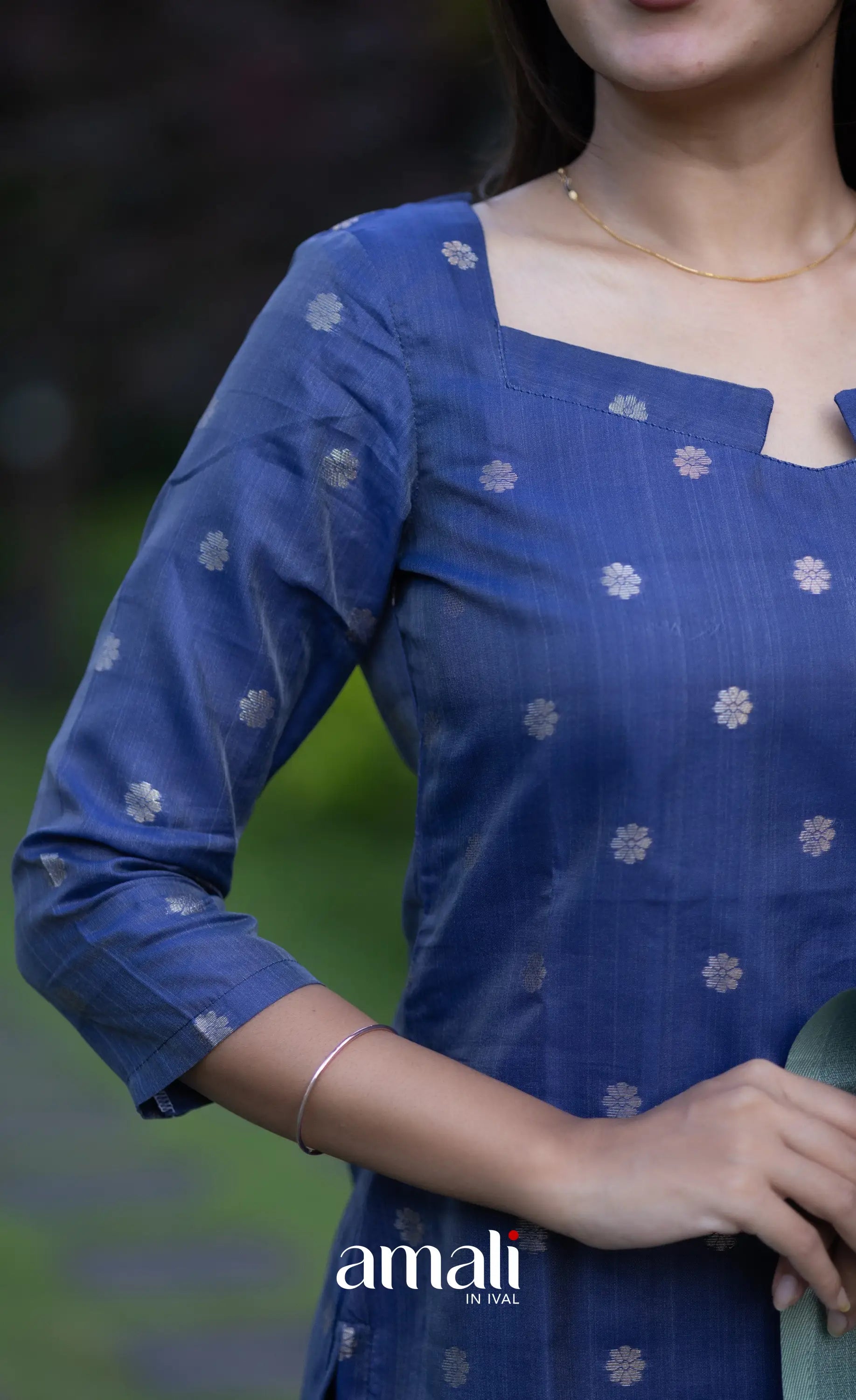 Sanvi Blended Silk Salwar - Dark Blue and Light Blue salwar