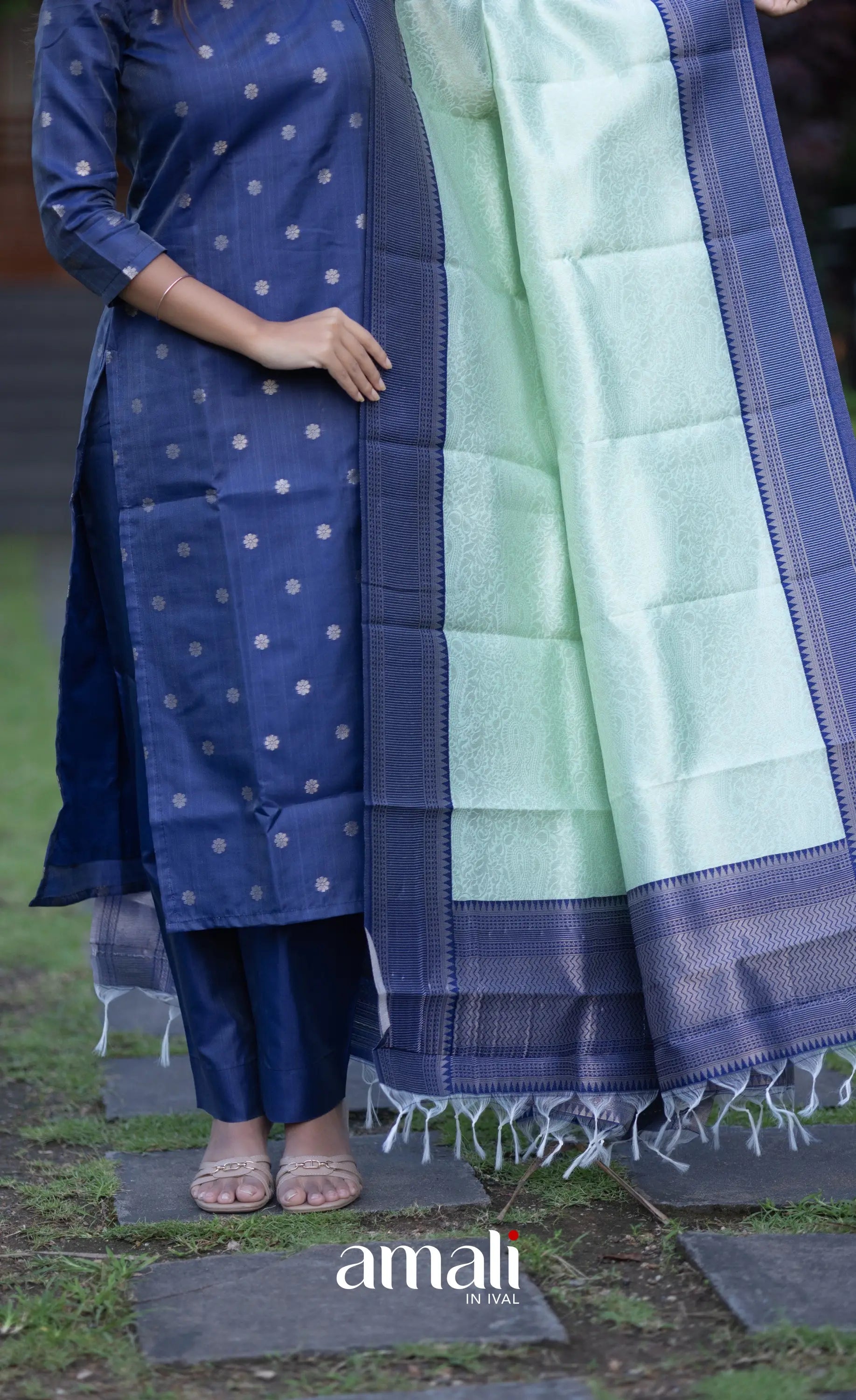 Sanvi Blended Silk Salwar - Dark Blue and Light Blue salwar