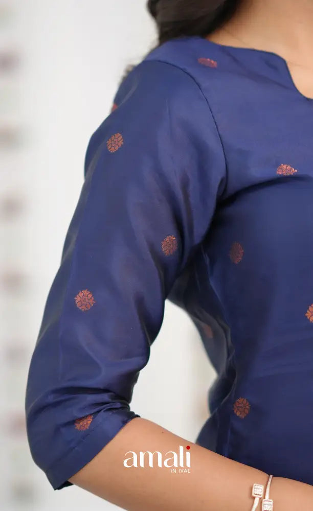 Sanvi Blended Silk Salwar - Dark Royal Blue and Teal Blue - salwar