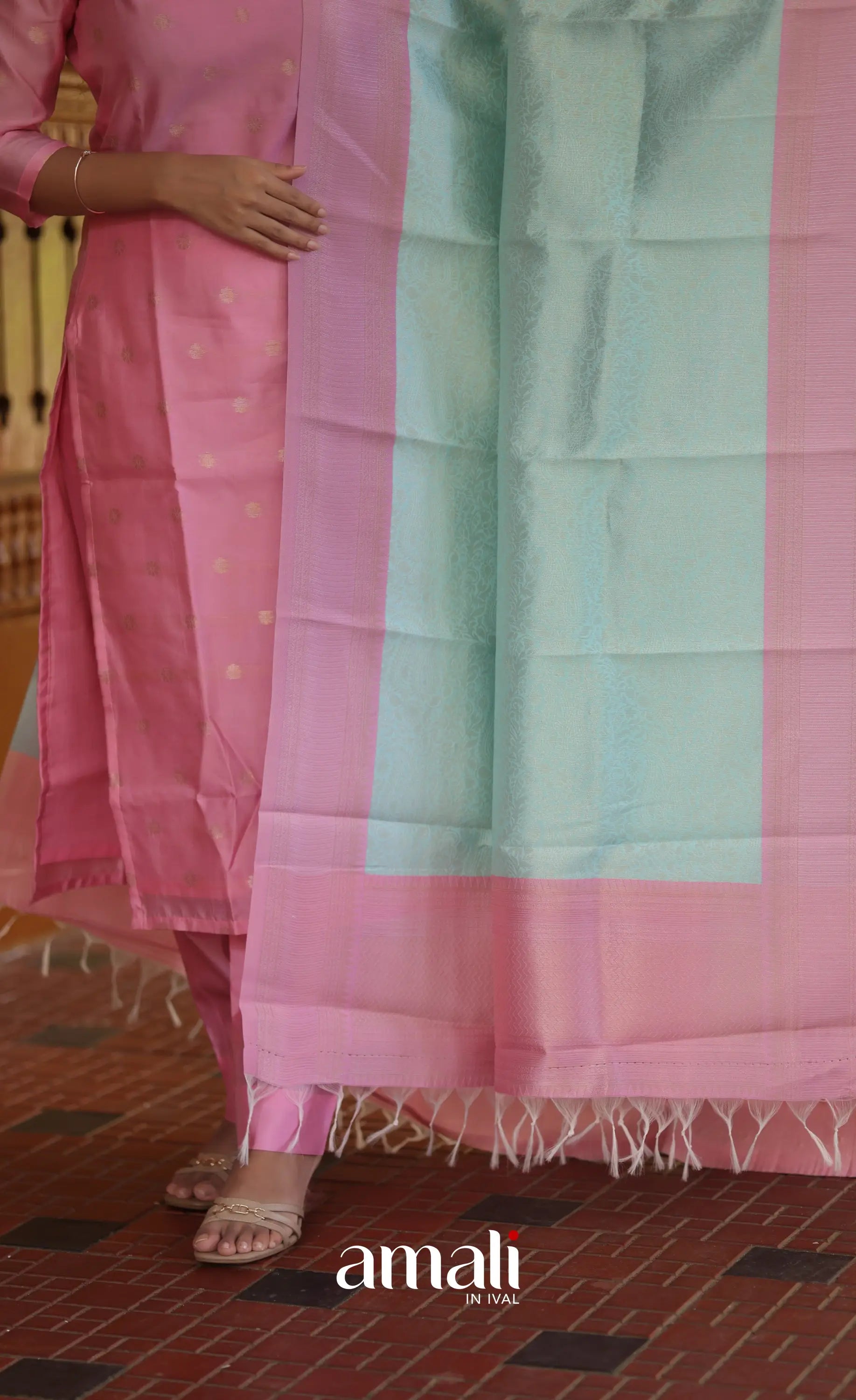Sanvi Blended Silk Salwar - Light Pink and Pastel Blue salwar