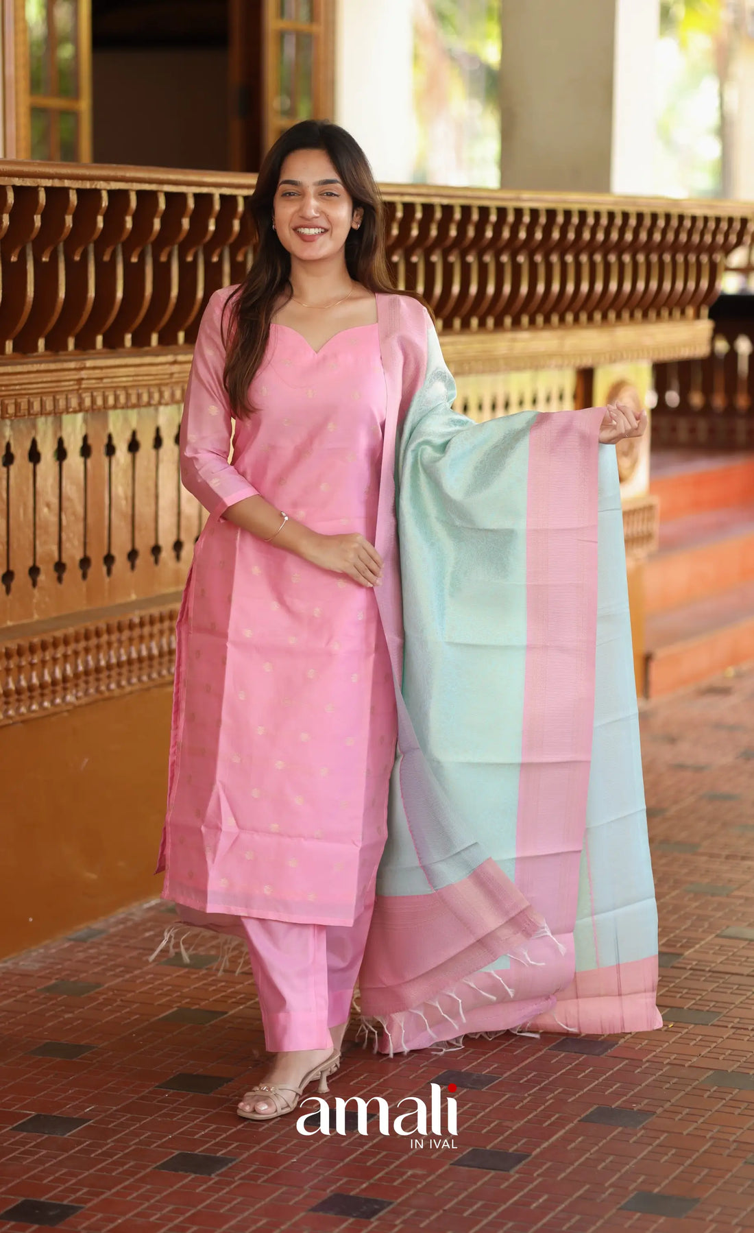 Sanvi Blended Silk Salwar - Light Pink and Pastel Blue salwar
