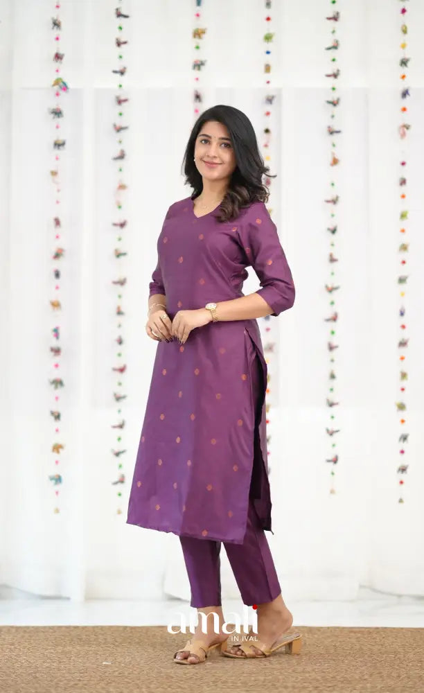 Sanvi Blended Silk Salwar - Magentaish Purple and Pastel Blue - salwar