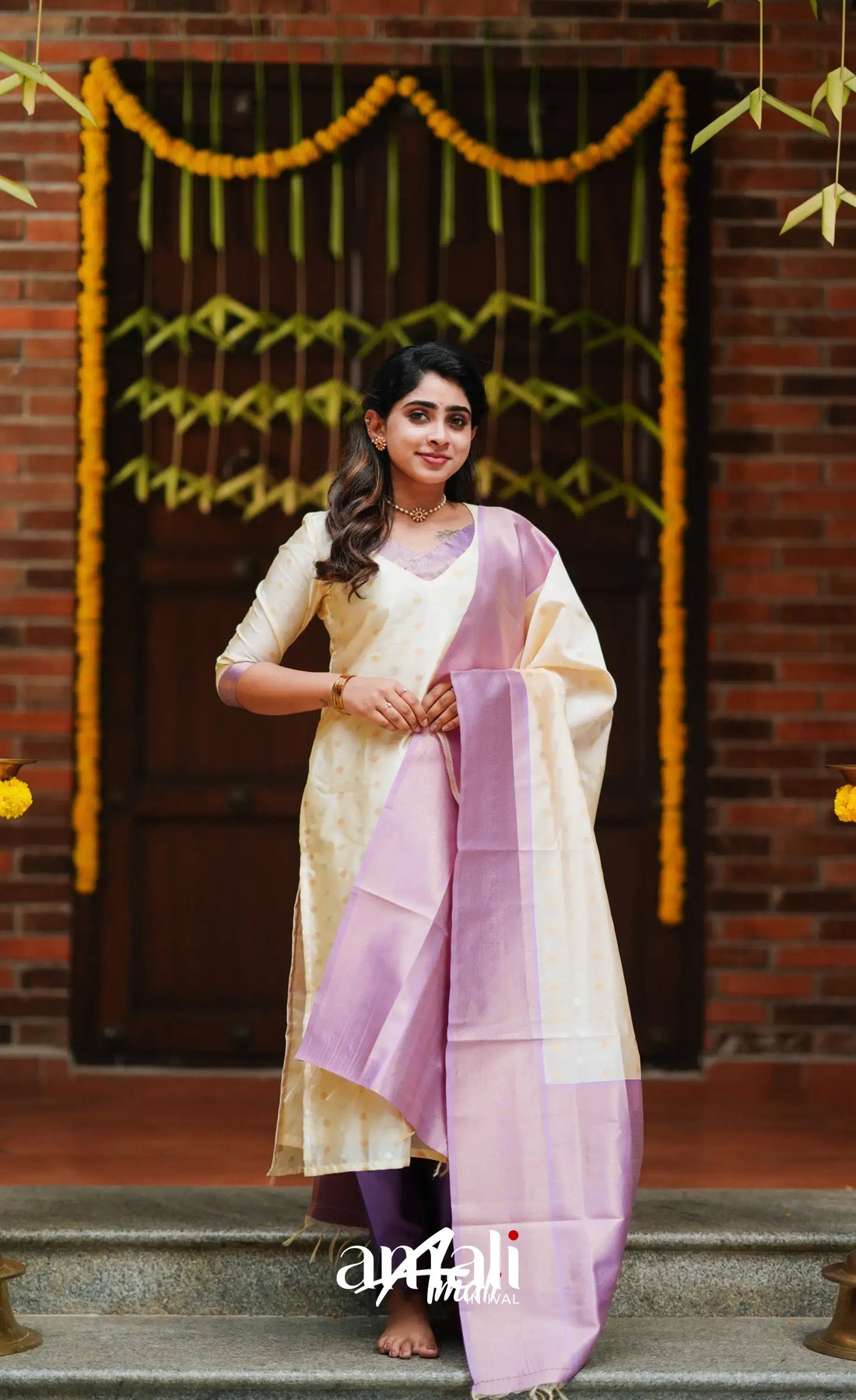 Sanvi - Cream And Lavender Blended Silk Salwar Salwar