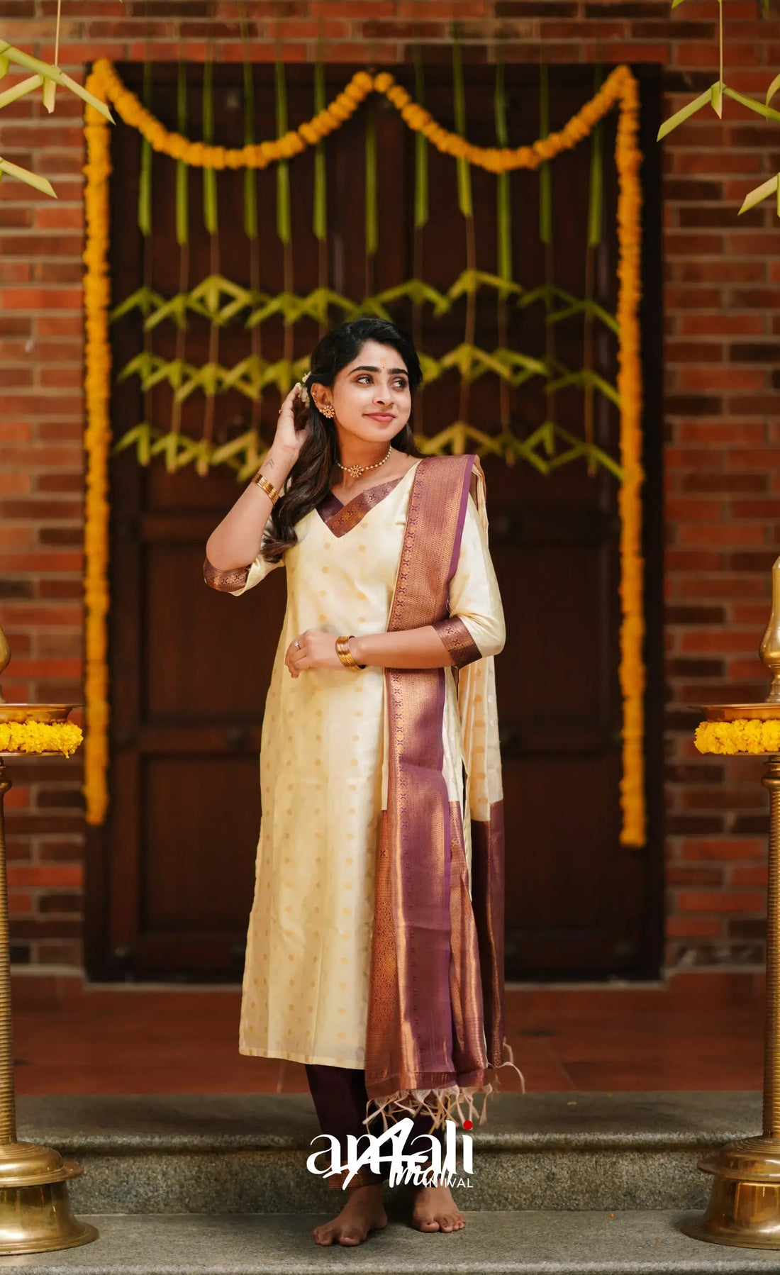 Sanvi - Cream And Violet Blended Silk Salwar Salwar