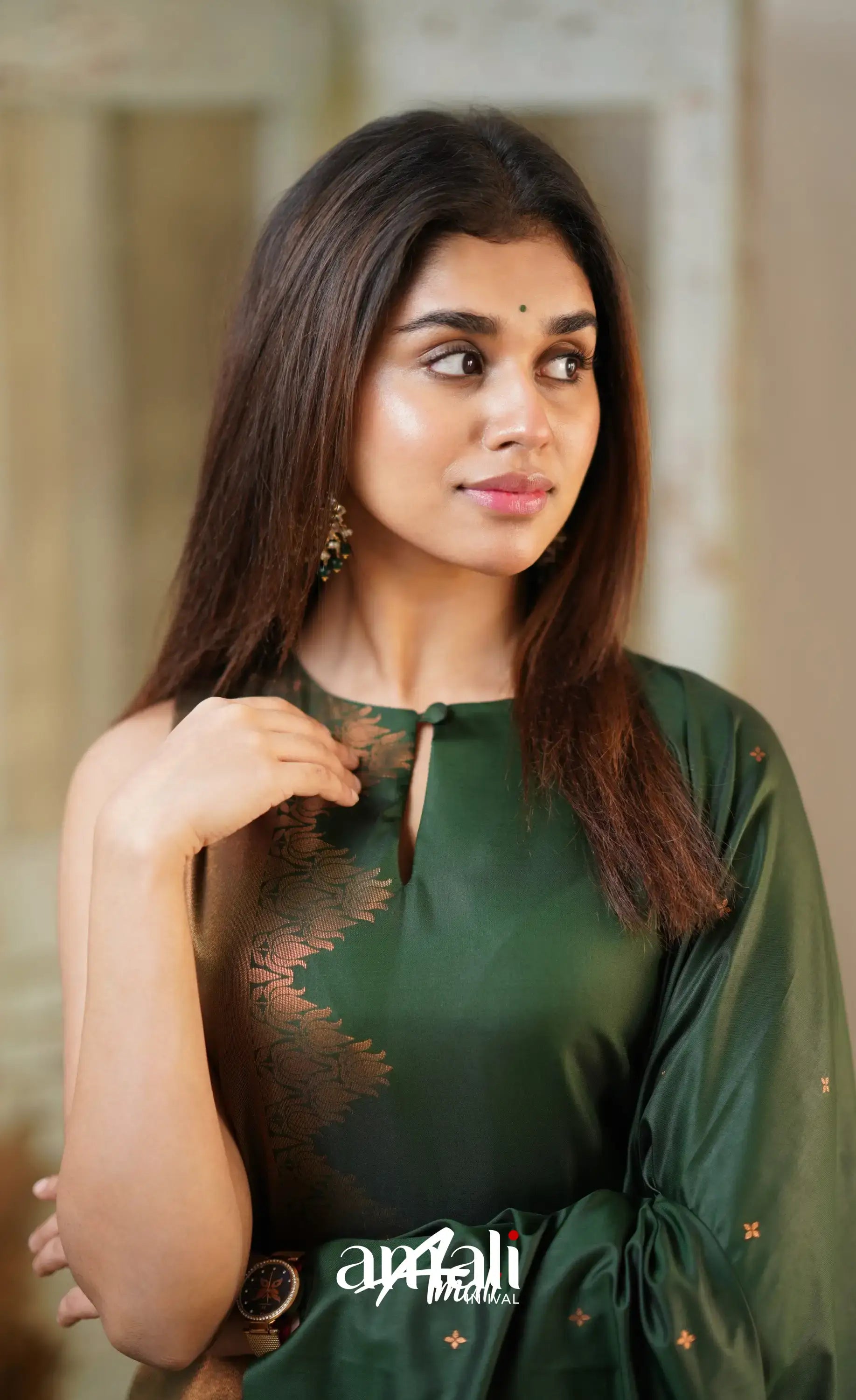 Dark Green Unstitched Semi Kanchipuram Silk Salwar