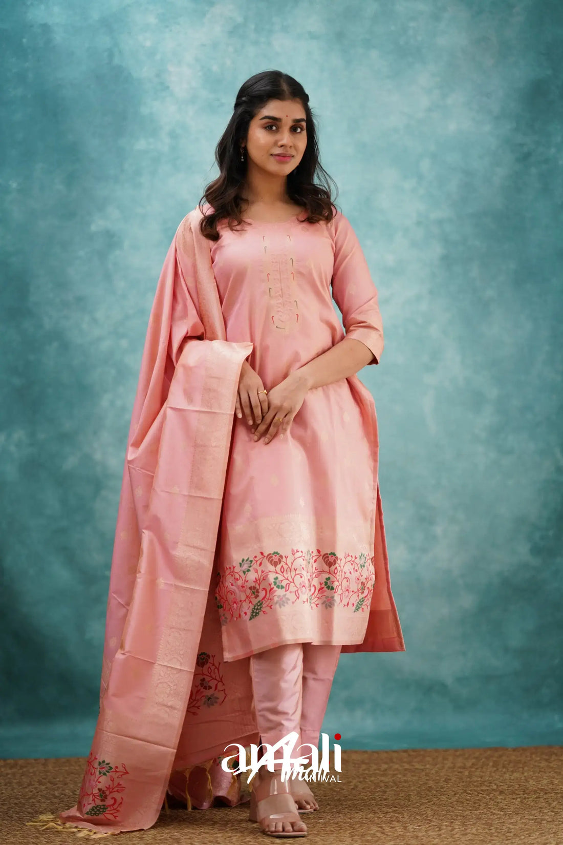Sanvi - Pastel Pink Blended Paithani Silk Salwar Salwar
