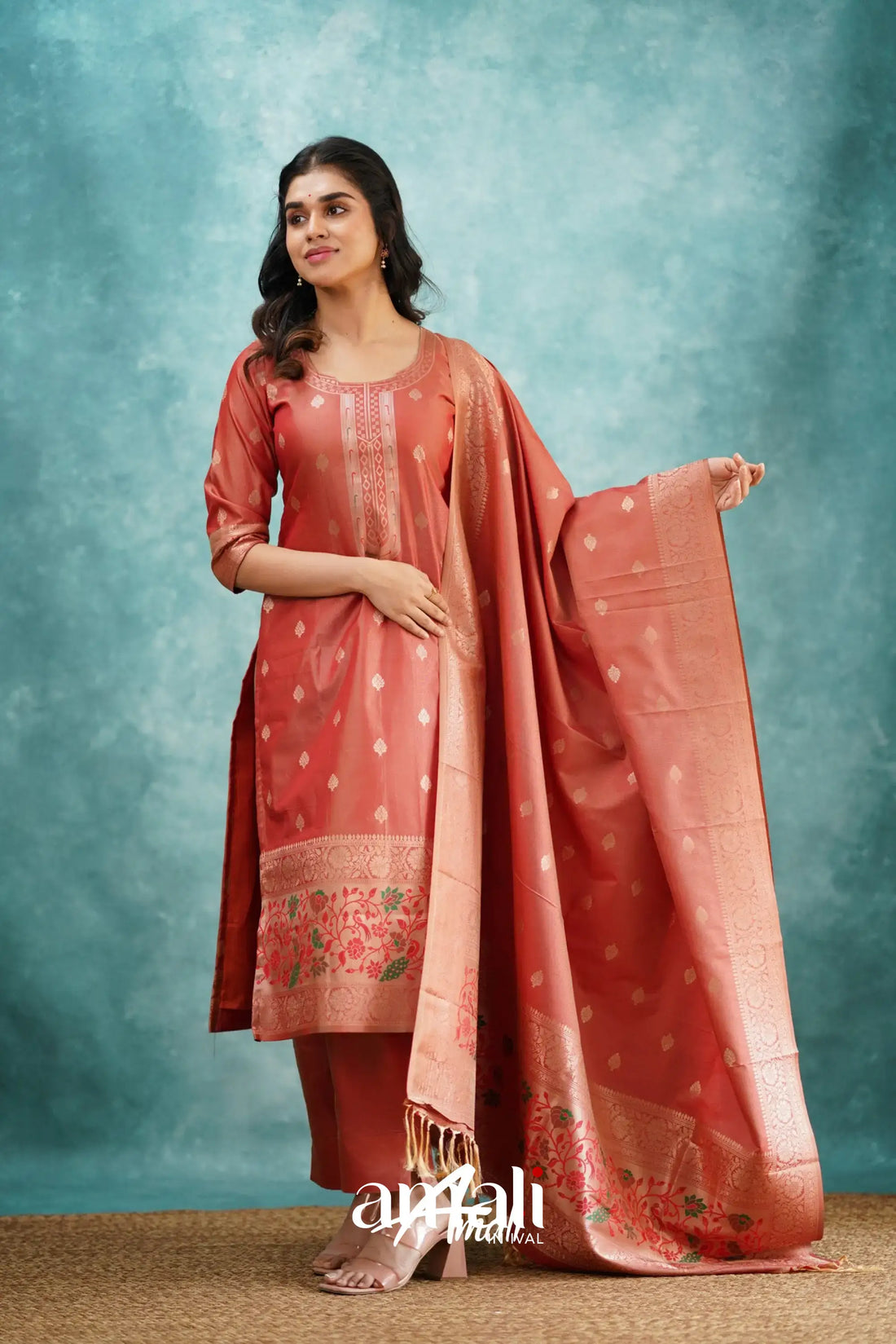 Sanvi - Peach Blended Paithani Silk Salwar Salwar
