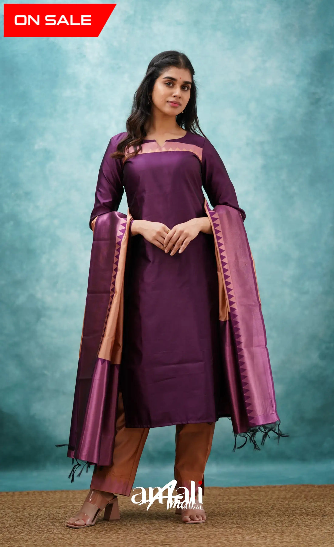 Sanvi - Purplish Magenta And Copper Semi Kanchipuram Silk Salwar Salwar