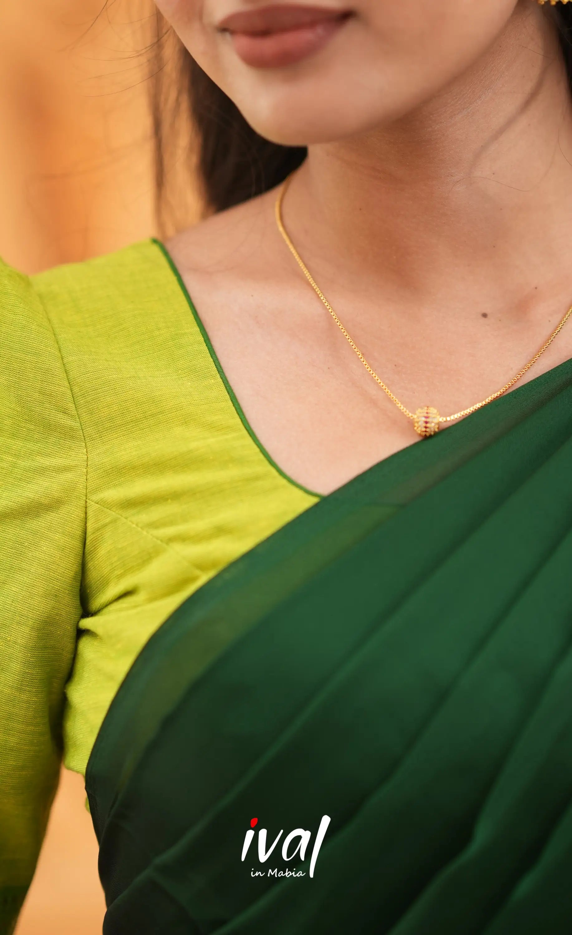 Savarna Cotton Half Saree - Light Green and Dark Green Half Sarees