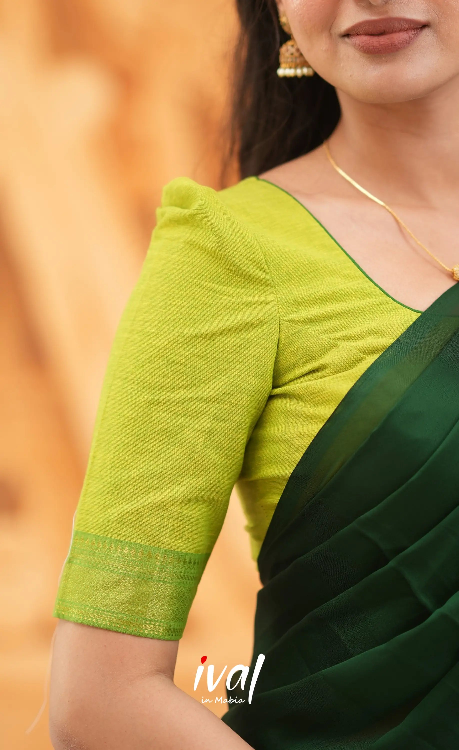 Savarna Cotton Half Saree - Light Green and Dark Green Half Sarees