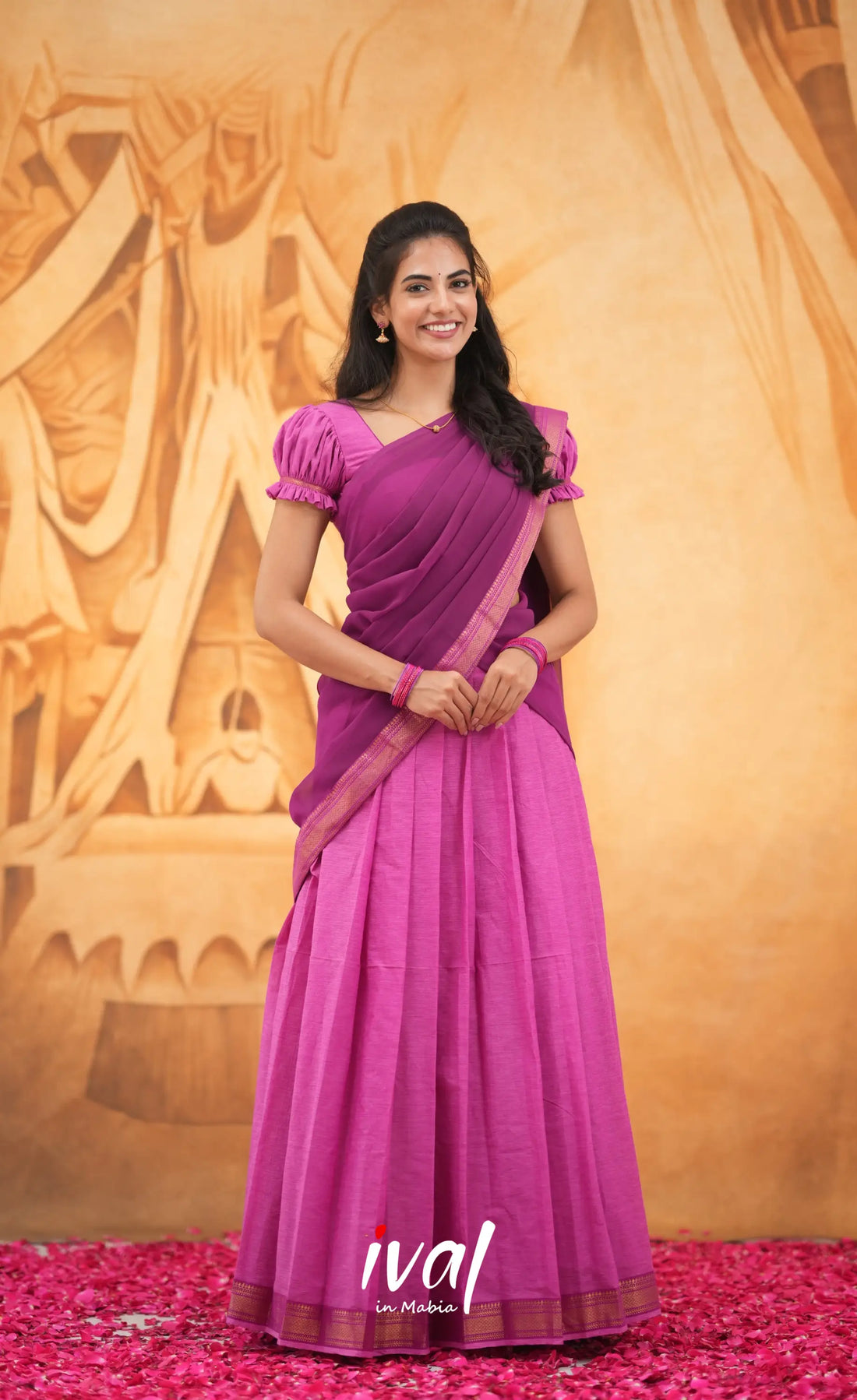 Savarna Cotton Half Saree - Pink and Magenta Half Sarees