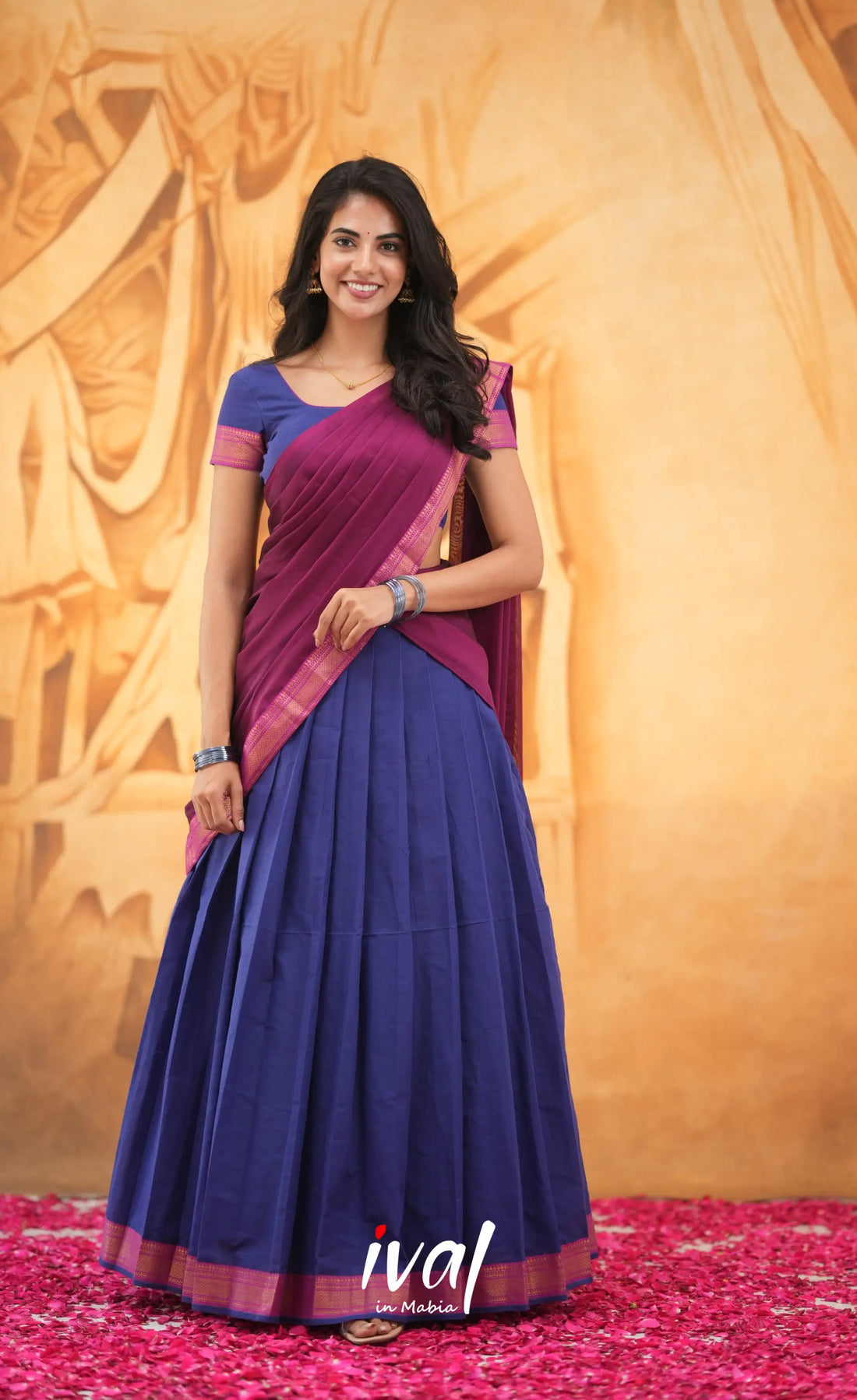 Savarna Cotton Half Saree - Royal Blue and Magenta Half Sarees