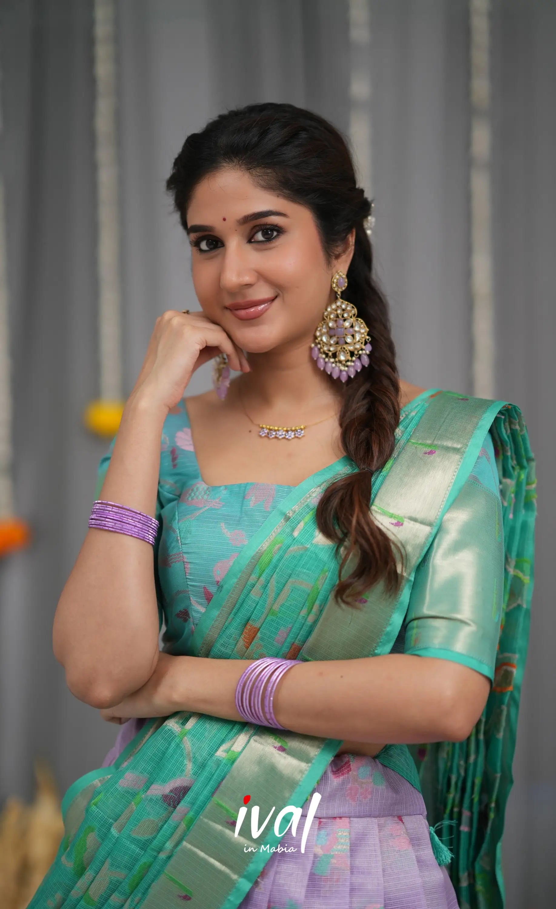 Sayuri Kota Halfsaree - Lavender and Teal Blue Half Sarees