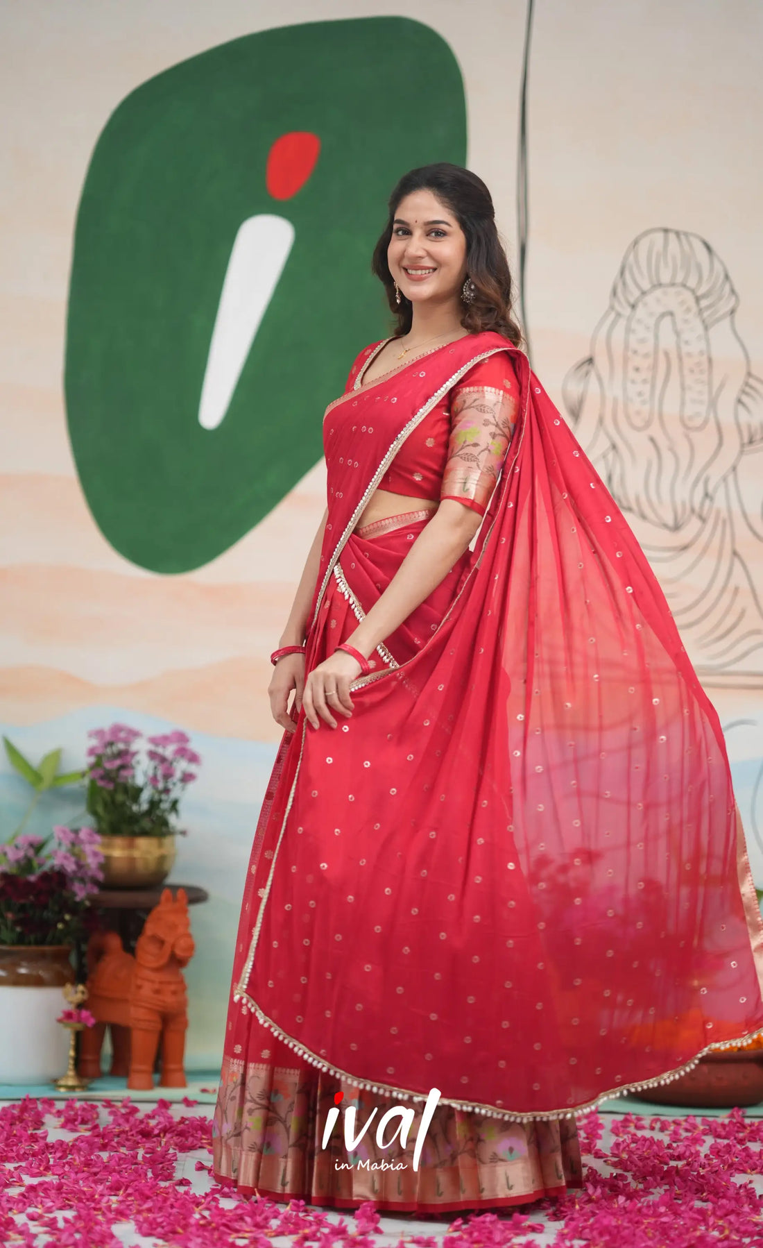 Sayuri Kota Halfsaree - Red Half Sarees
