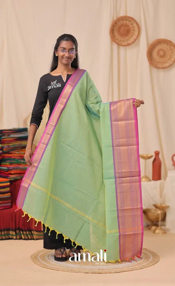 Sea Green With Purple-Pink Chettinad Cotton Dupatta salwar