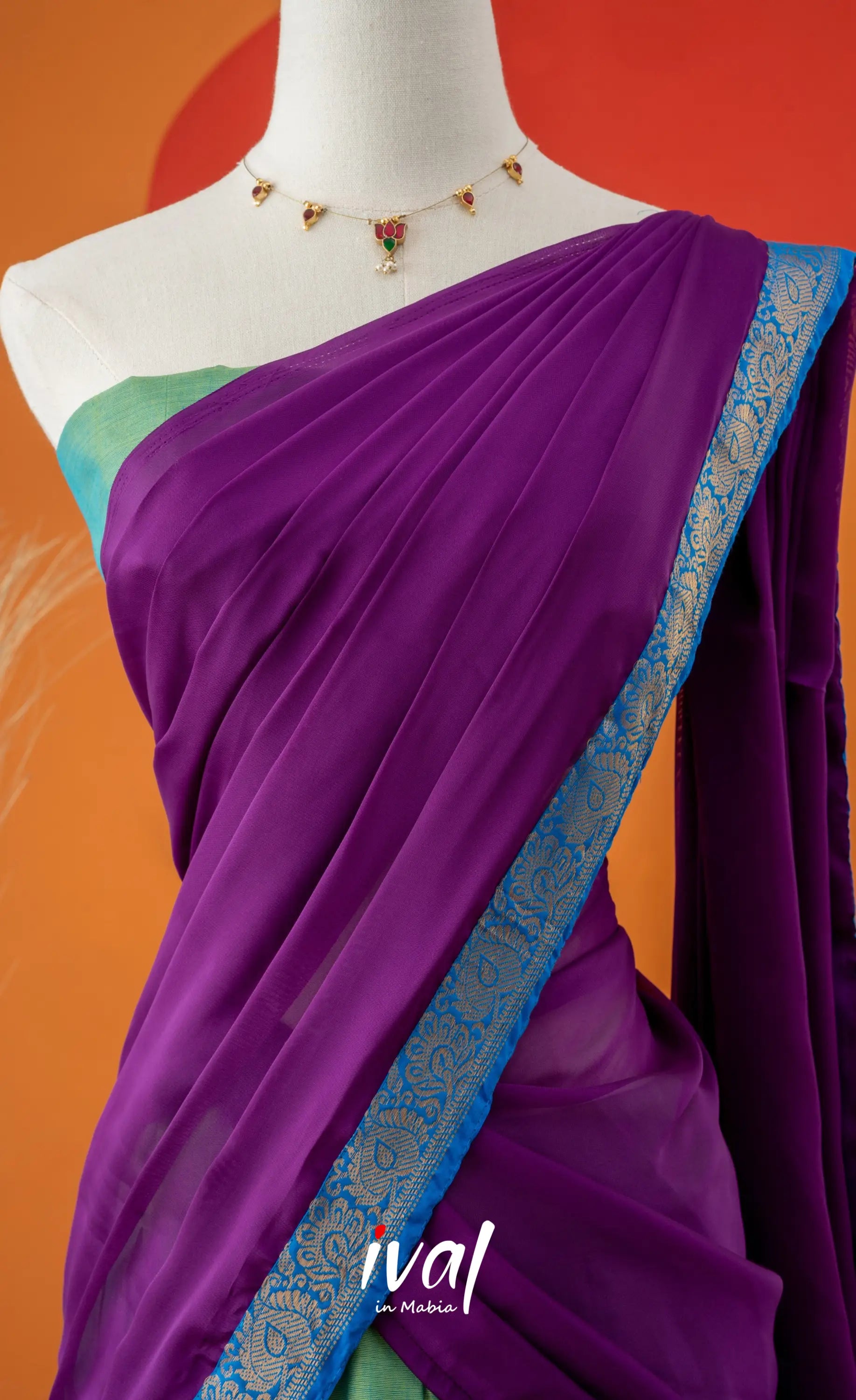 Sea Green with Violet Semi-Stitched Cotton Halfsaree Half Sarees