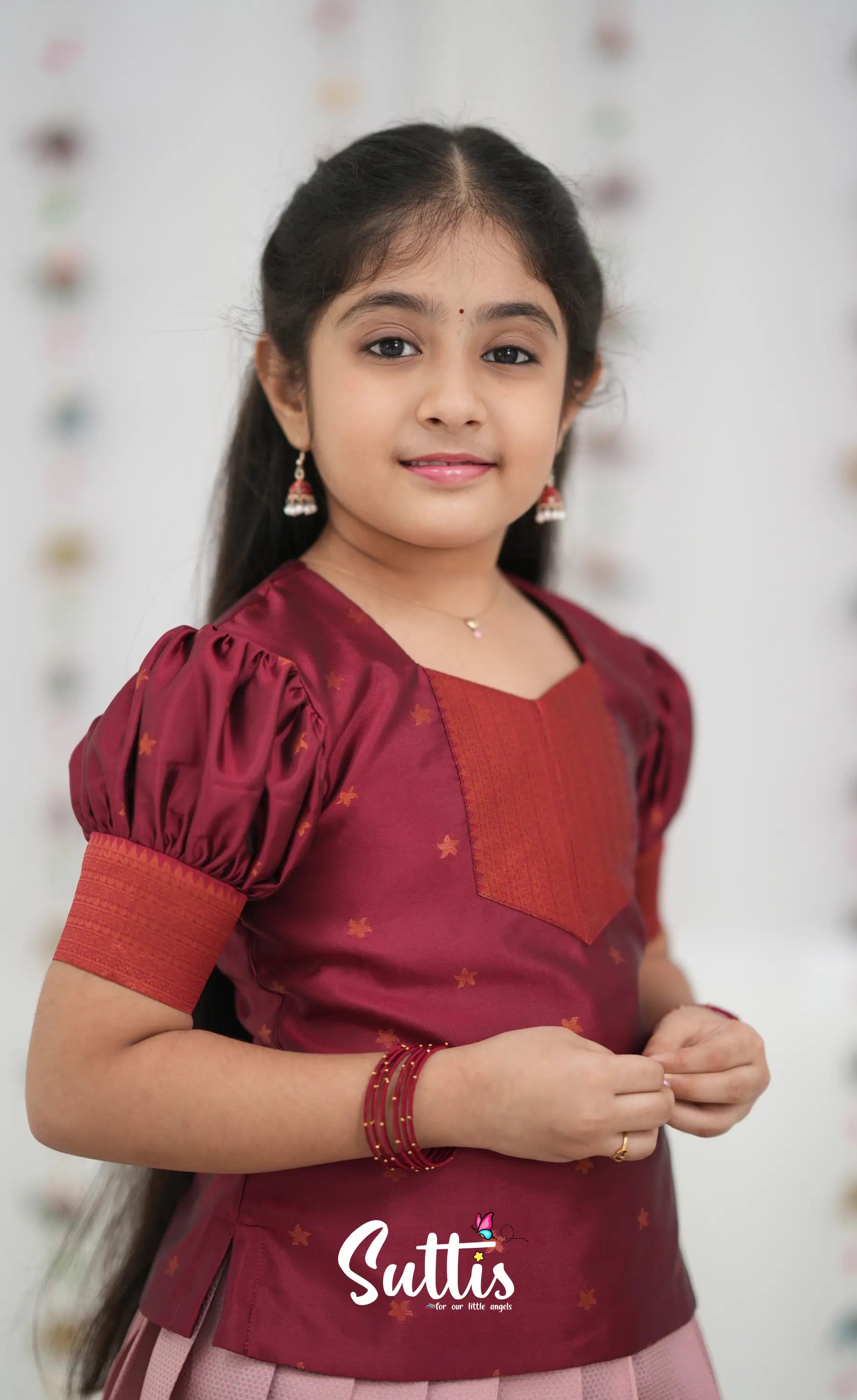 Silk Cotton Pavadai Sattai - Baby Pink and Red Kids-Suttis