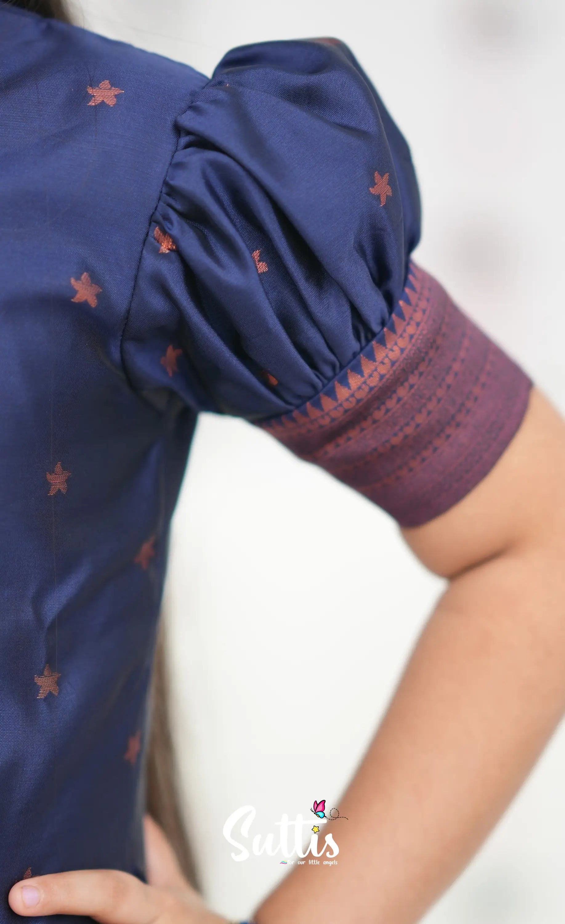 Silk Cotton Pavadai Sattai - Blue and Navy Blue Kids-Suttis