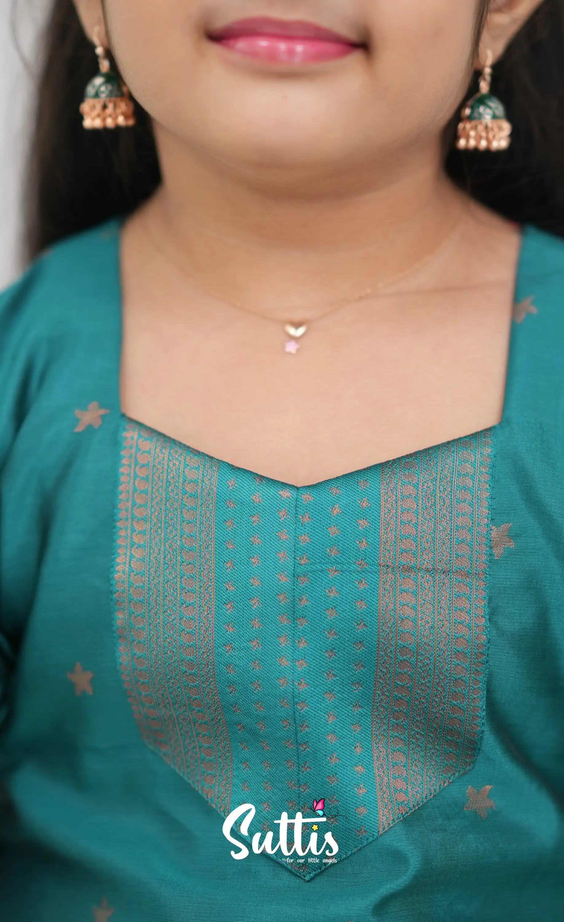 Silk Cotton Pavadai Sattai - Brown and Teal Blue Kids-Suttis