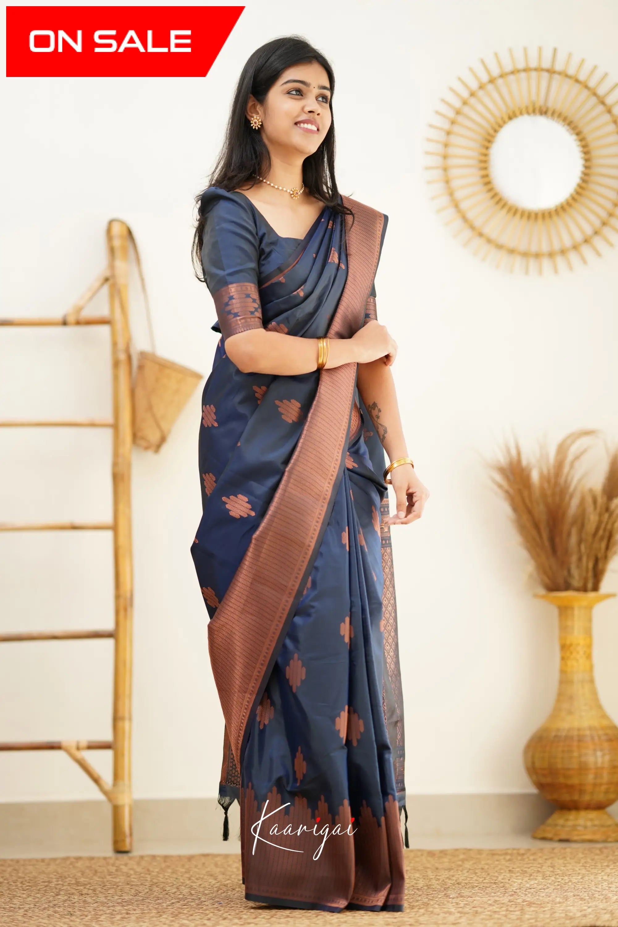 Sita Dark Greyish Blue Semi Silk Saree – Ivalinmabia