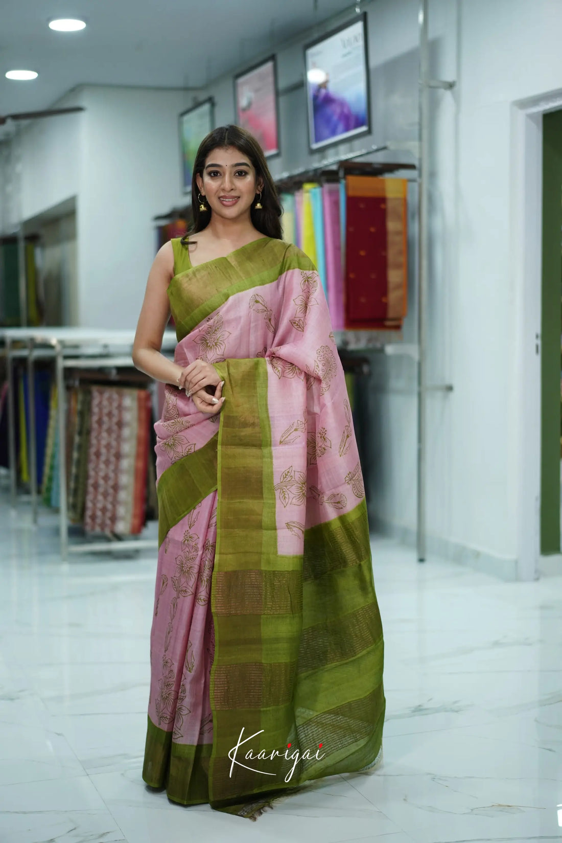 Tarika Pure Tussar Saree - Baby Pink and Light Green Sarees
