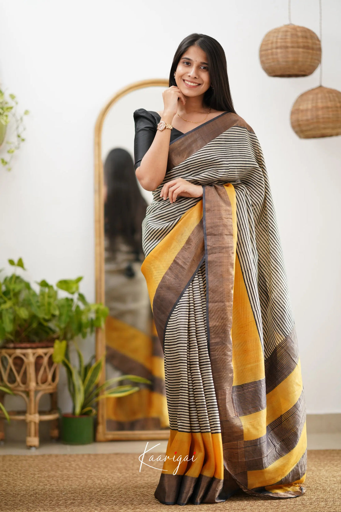 Tarika Yellow Shade And Black Tone Pure Tussar Saree Sarees