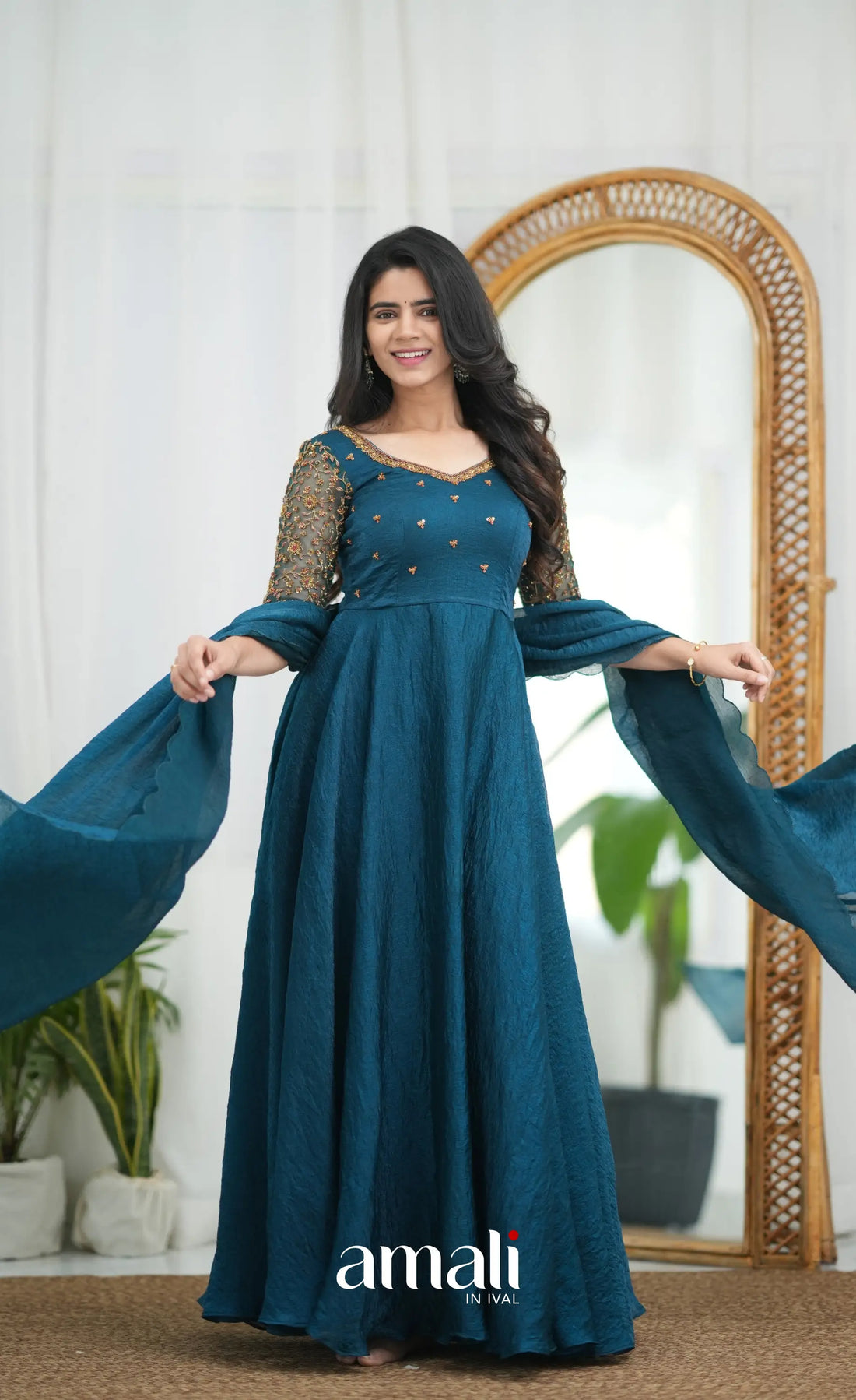 Teal Blue Aari Handworked Anarkali Anarkalis