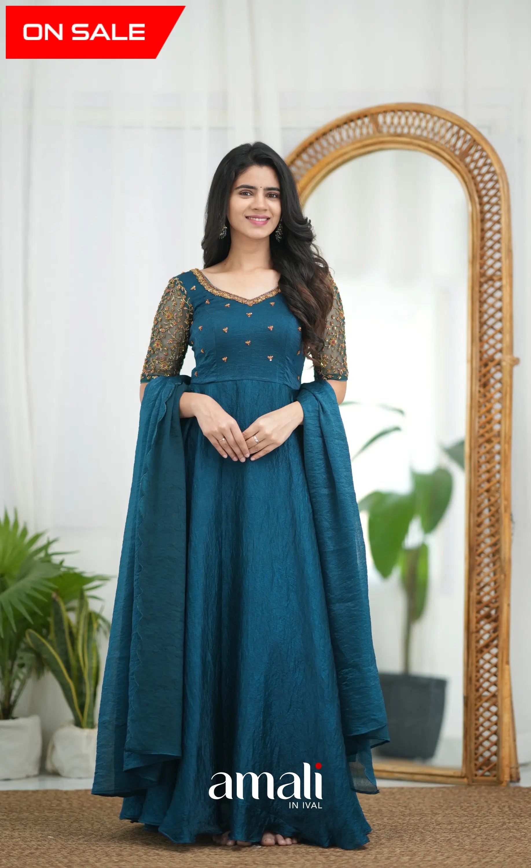 Teal Blue Aari Handworked Anarkali – Ivalinmabia
