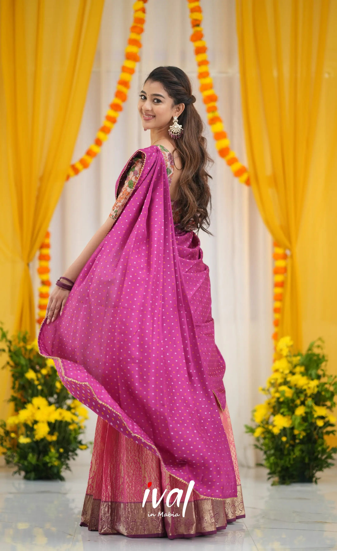 Teja Tissue Banarasi Half Saree - Pink and Magenta Half Sarees