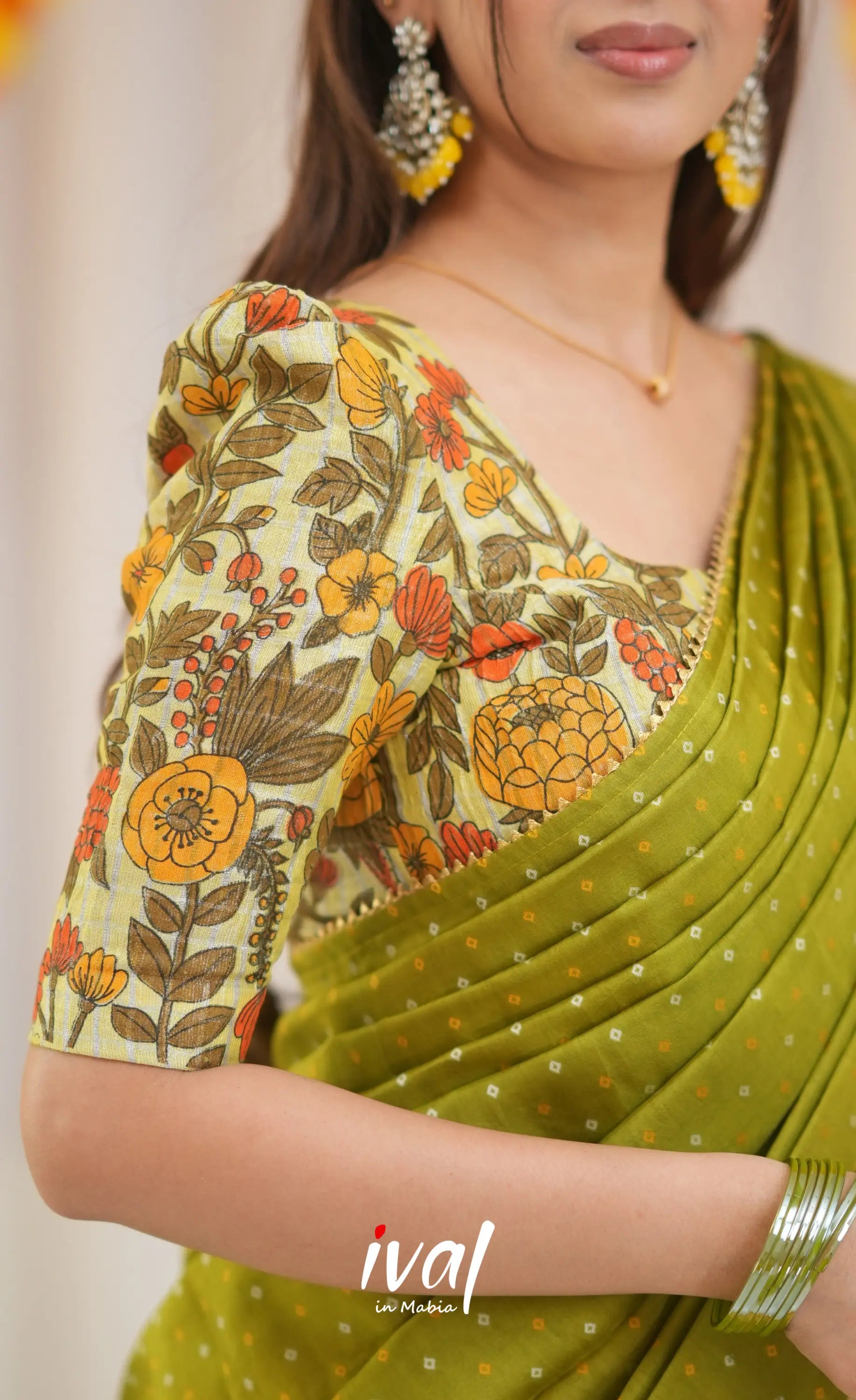 Teja Tissue Banarasi Half Saree - Yellow and Henna Green Half Sarees