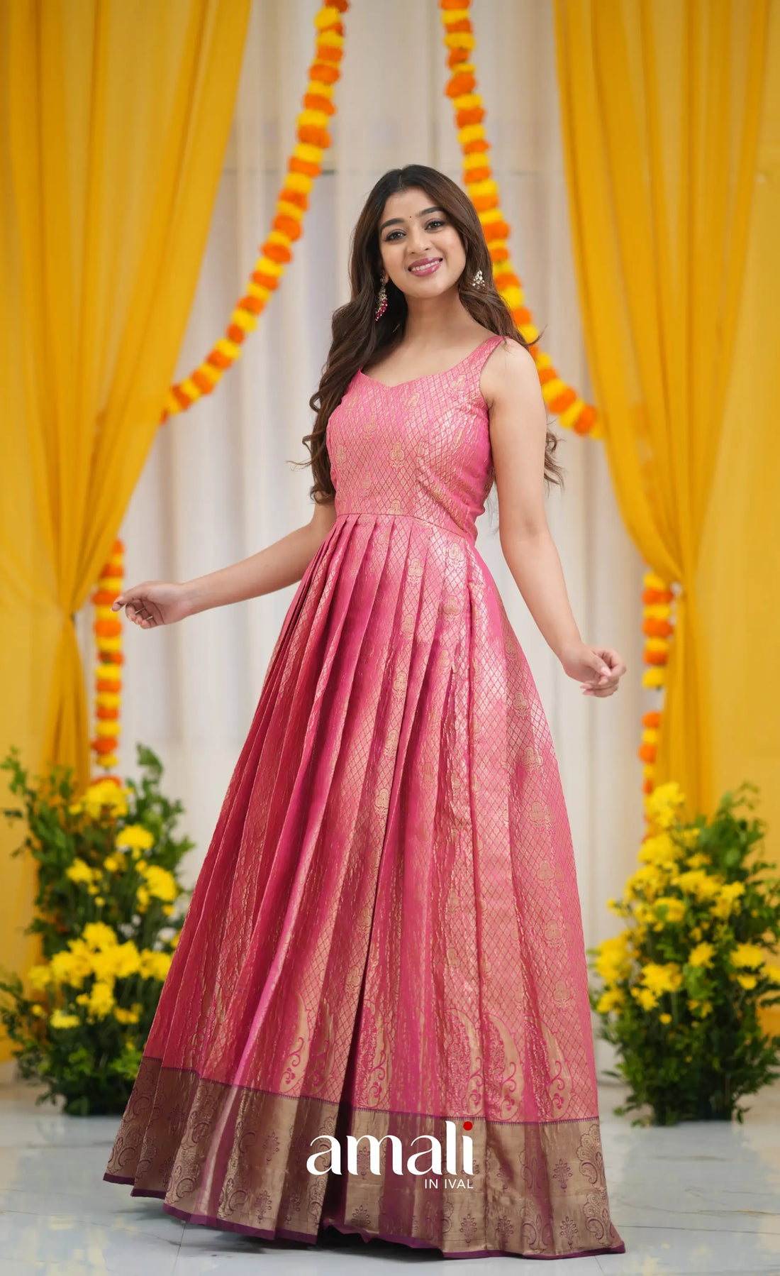 Tissue Banarasi Long Gown - Pink and Magenta gown