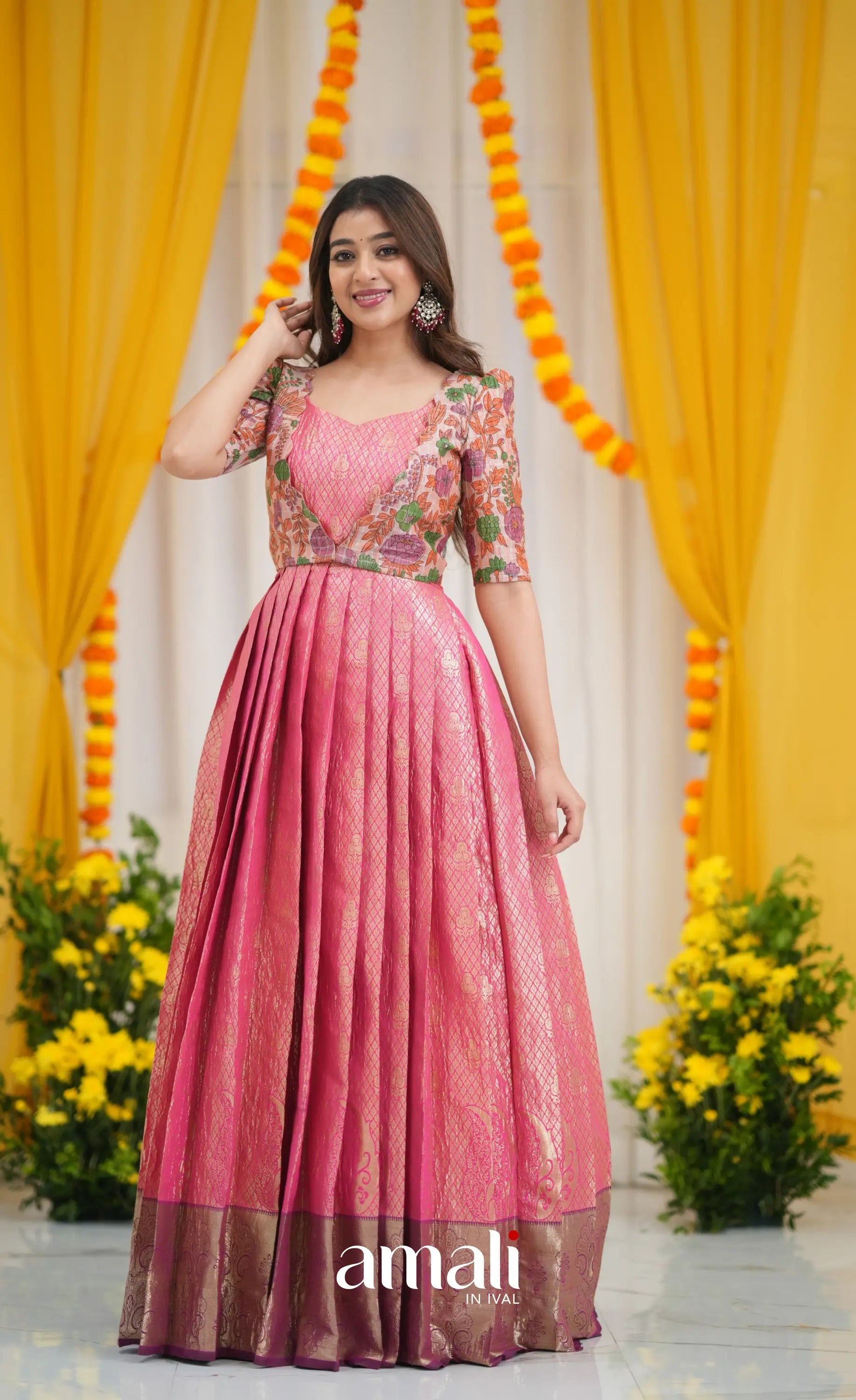 Tissue Banarasi Long Gown Pink and Magenta – Ivalinmabia