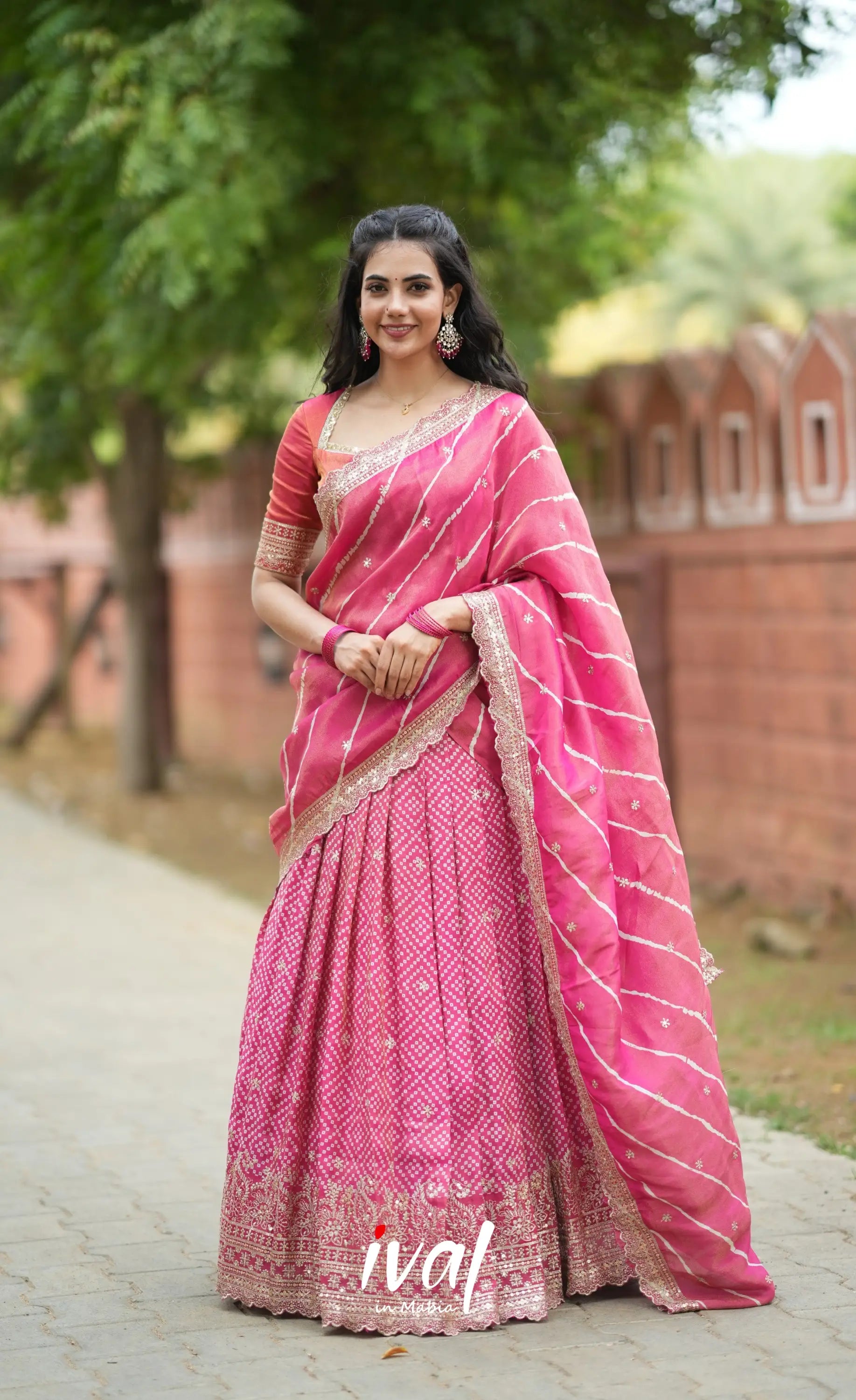 Tulip Gaji Silk Half saree - Bright Pink Half Sarees
