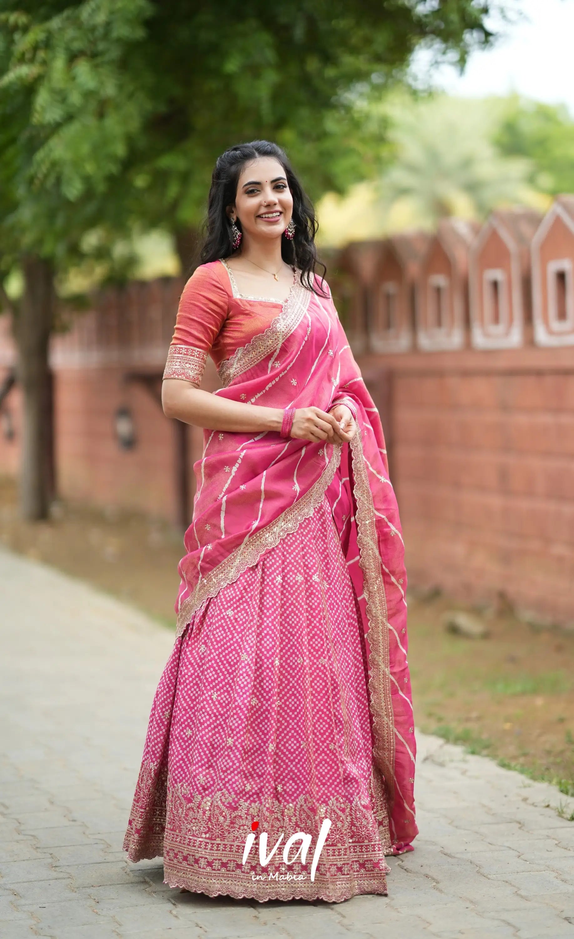 Tulip Gaji Silk Half saree - Bright Pink Half Sarees