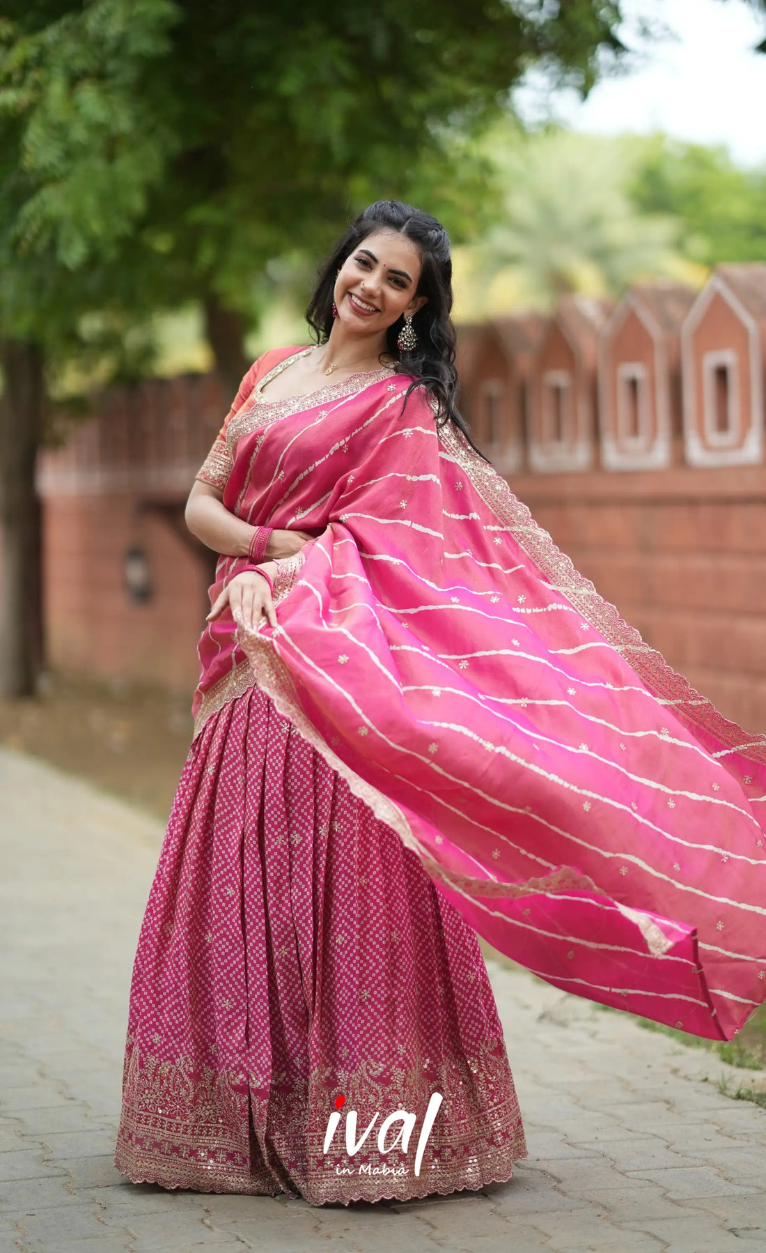 Tulip Gaji Silk Half saree - Bright Pink Half Sarees