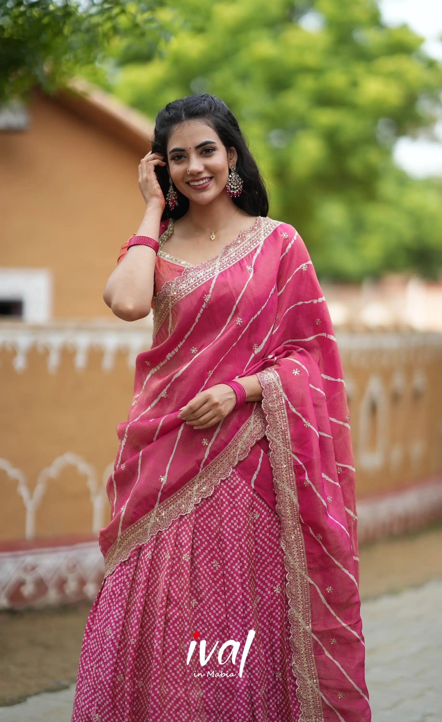 Tulip Gaji Silk Half saree - Bright Pink Half Sarees
