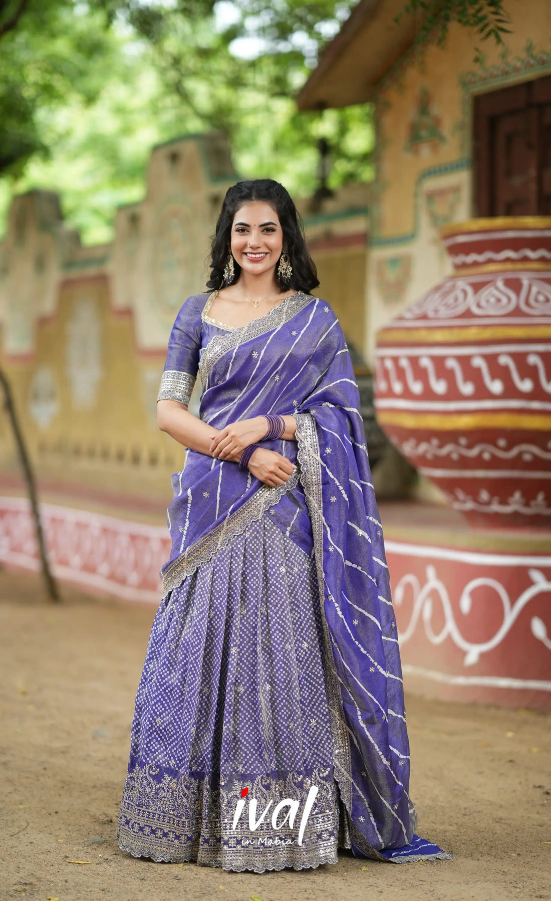 Tulip Gaji Silk Half saree - Dark Purple Half Sarees