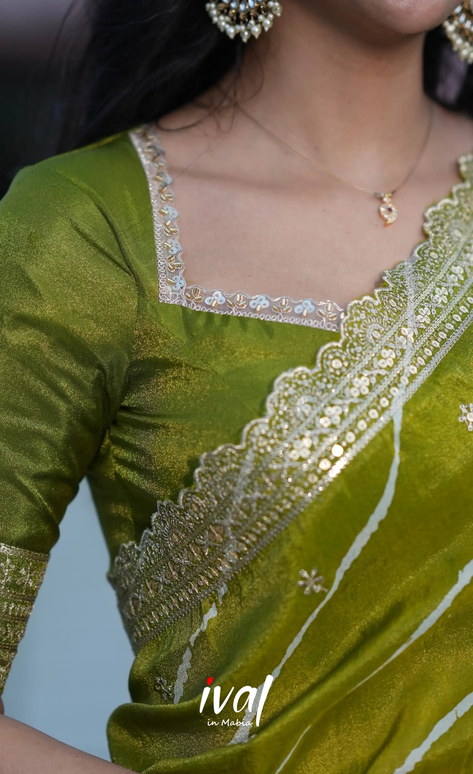 Tulip Gaji Silk Half saree - Olive Green Half Sarees