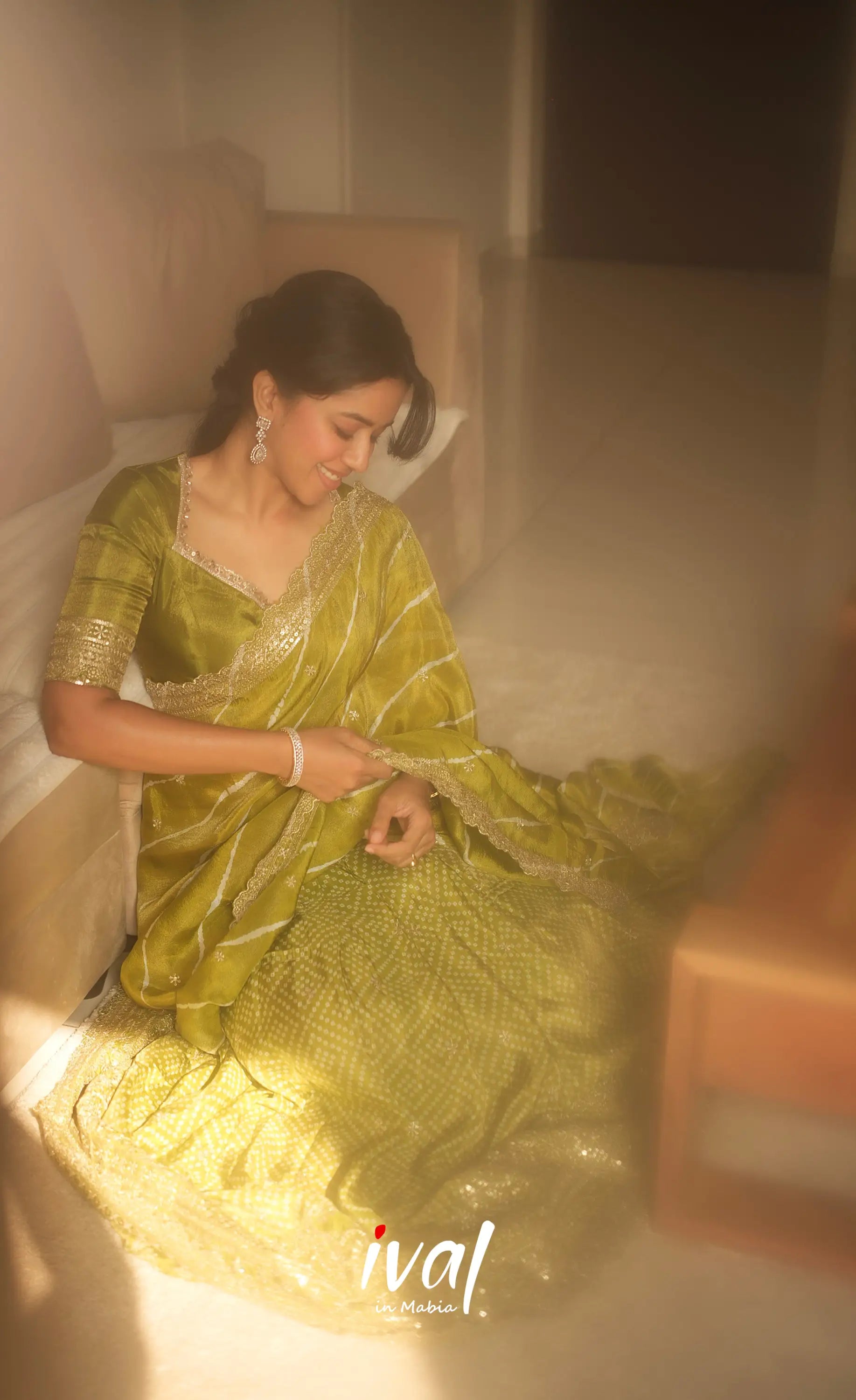 Tulip Gaji Silk Half saree - Olive Green Half Sarees