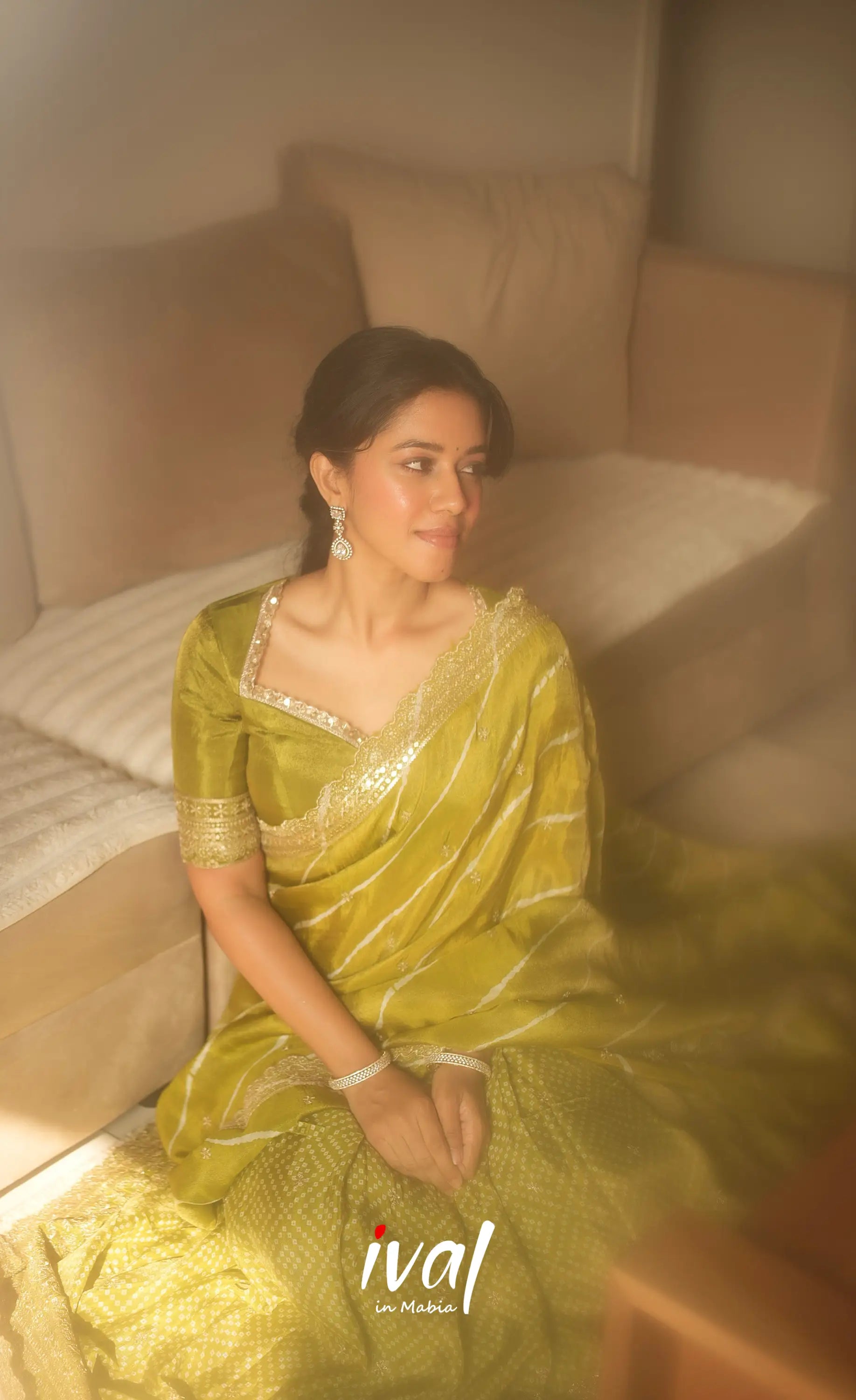 Tulip Gaji Silk Half saree - Olive Green Half Sarees