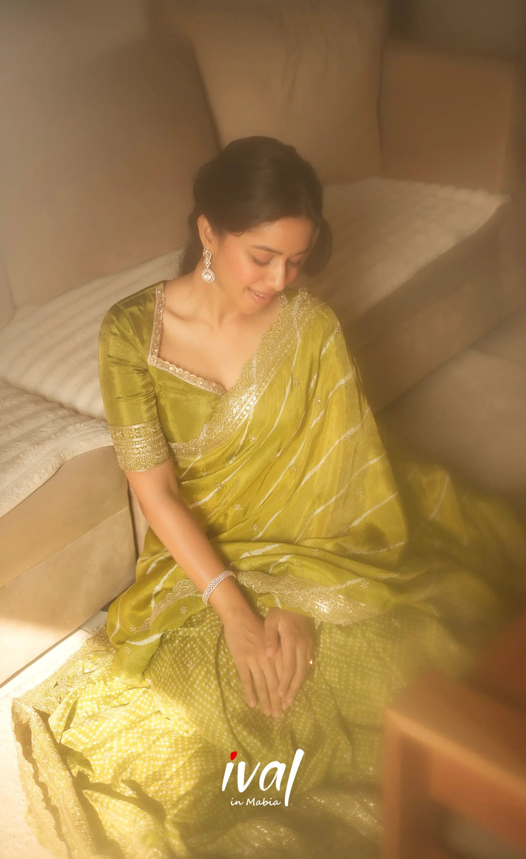 Tulip Gaji Silk Half saree - Olive Green Half Sarees