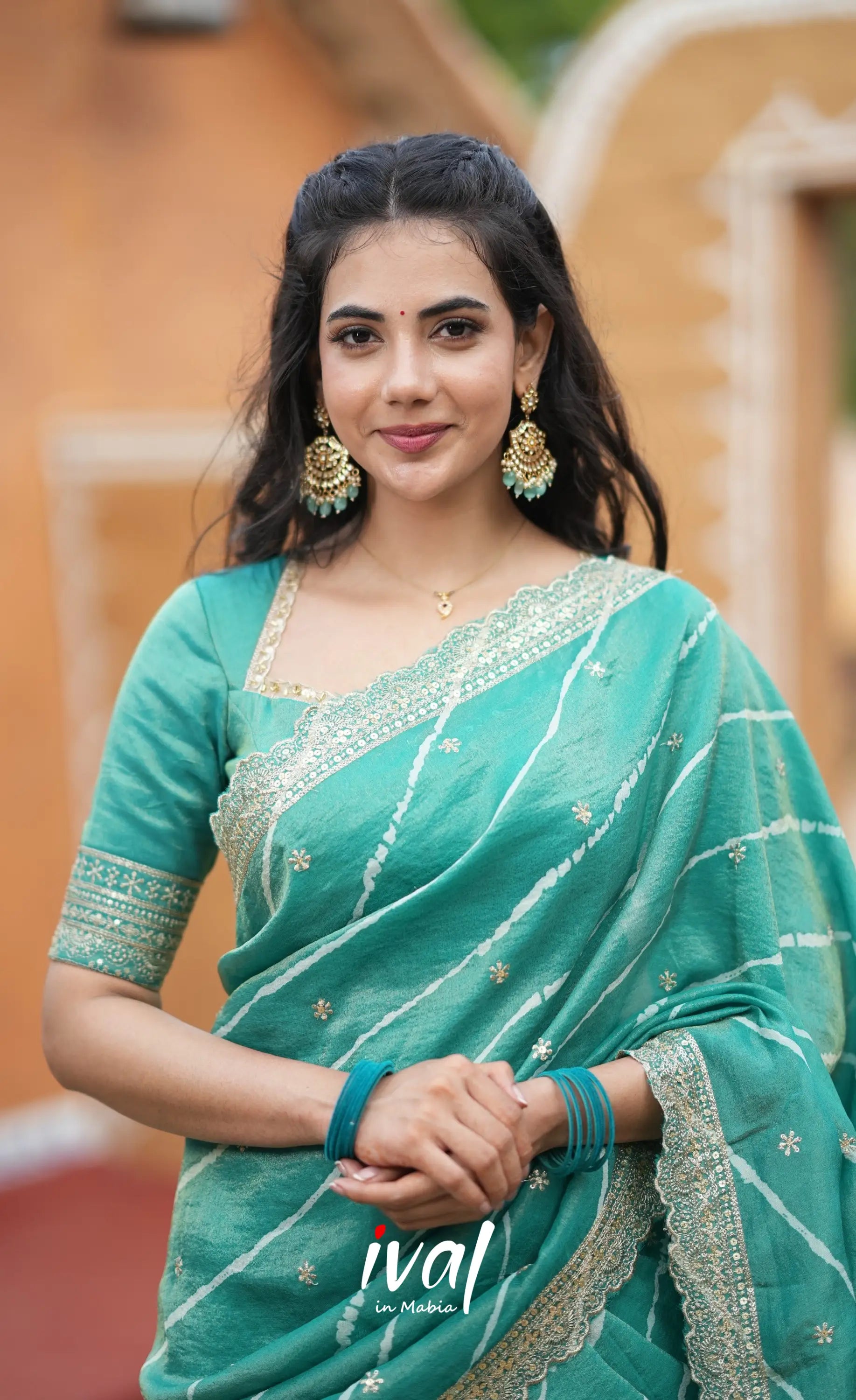 Tulip Gaji Silk Half saree - Teal Green Half Sarees